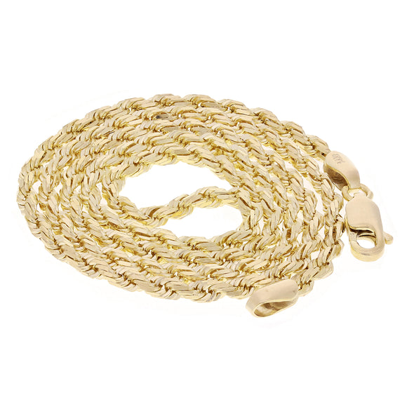 Italian 14k Yellow Gold Solid Diamond Cut Rope Chain Necklace 16