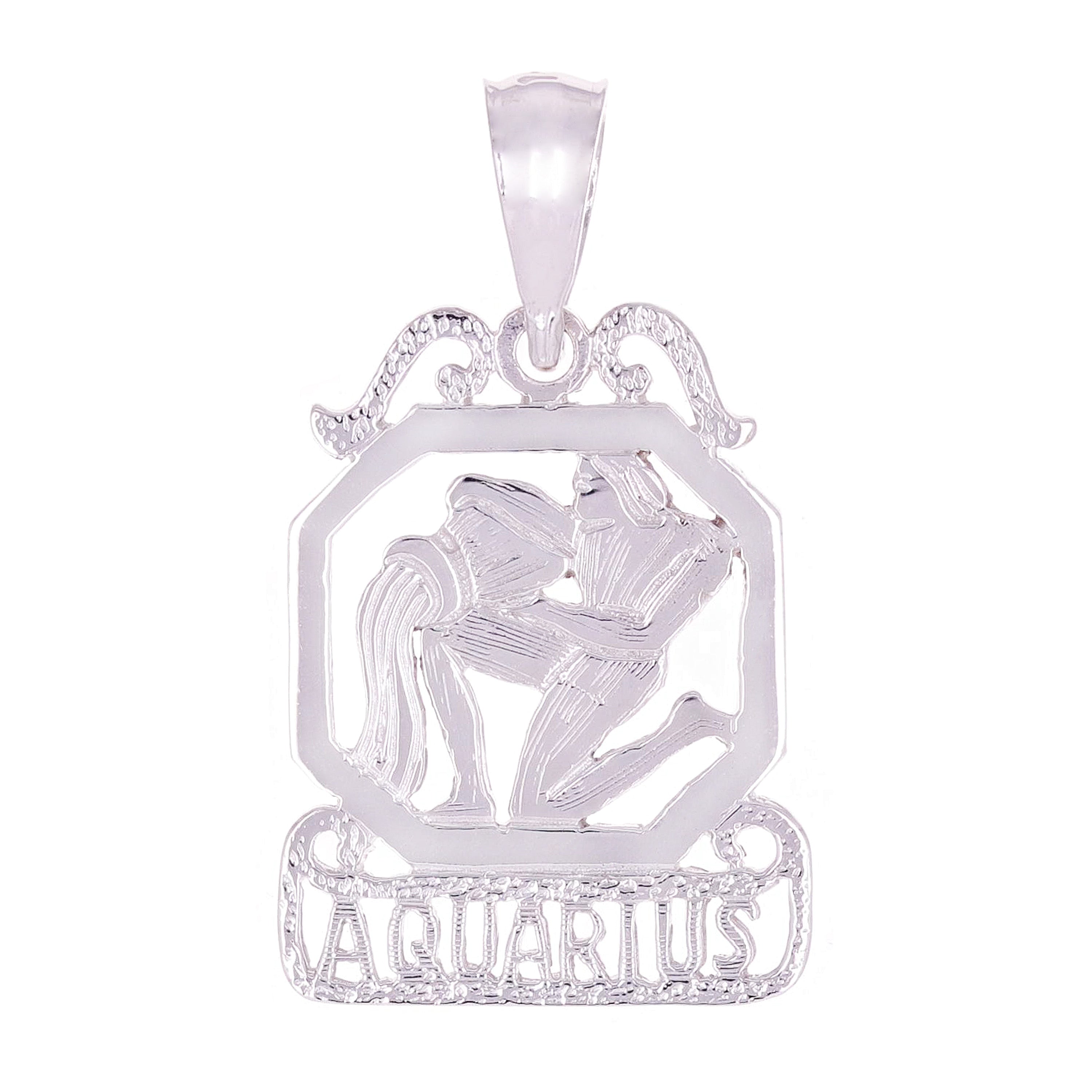 14k White Gold  Diamond Zodiac Sign Aquarius Pendant - Aquarius,White
