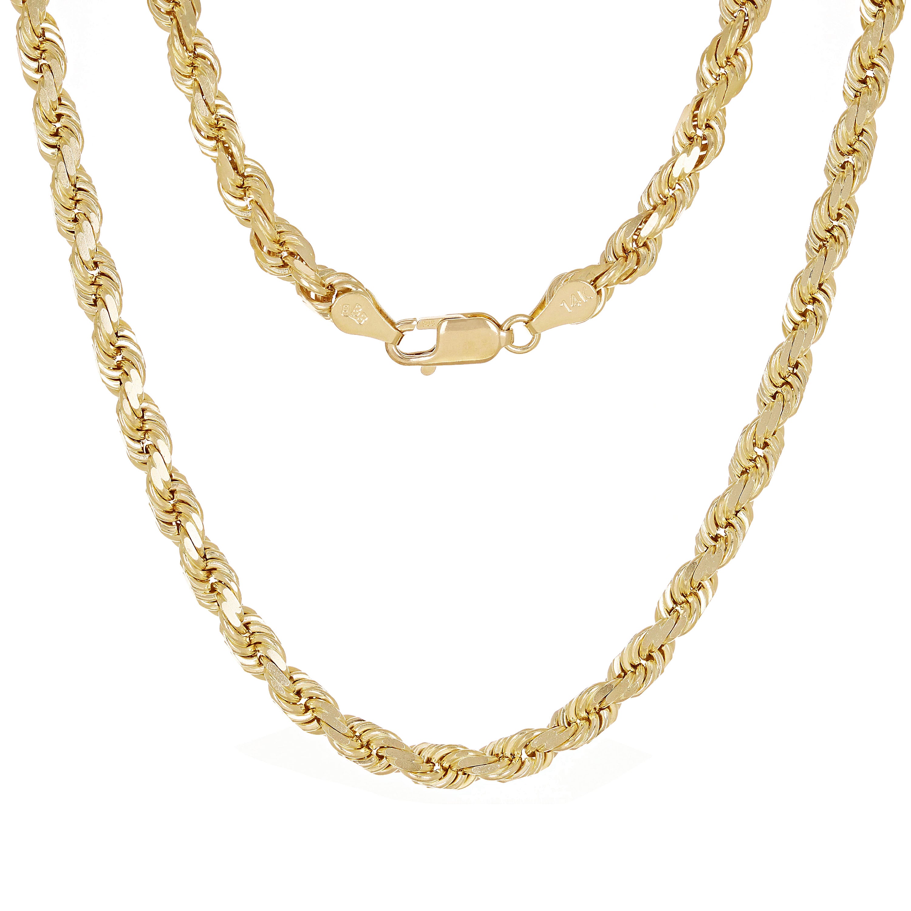 14k Yellow Gold Solid Diamond Cut Rope Chain Necklace 20" 5mm 34.5 grams - 20"