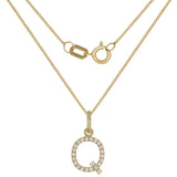 14k Yellow Gold Diamond Initial Letter Q Charm Pendant Necklace 18" - Letter Q,Yellow