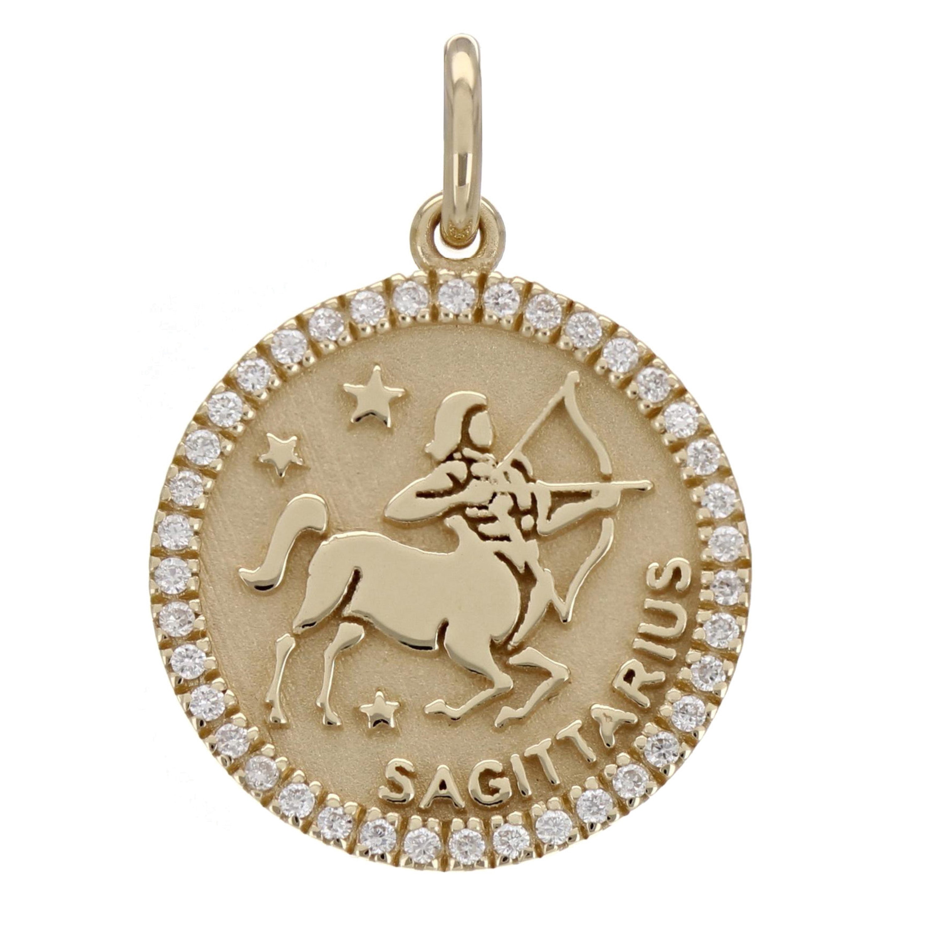 14k Yellow Gold Diamond Zodiac Sign Sagittarius Pendant - Sagittarius,Yellow
