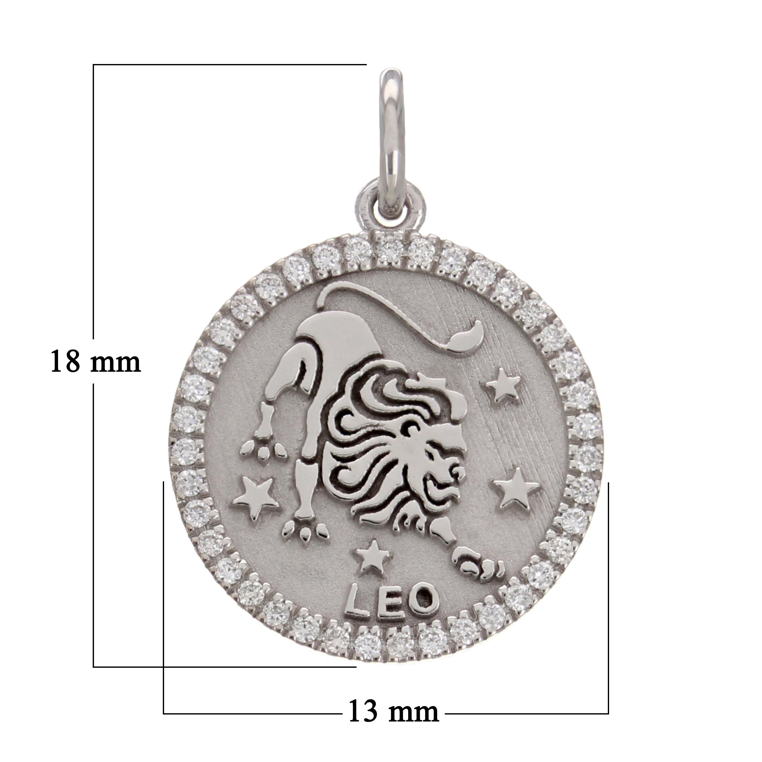 14k White Gold  Diamond Zodiac Sign Leo Pendant - Leo,White
