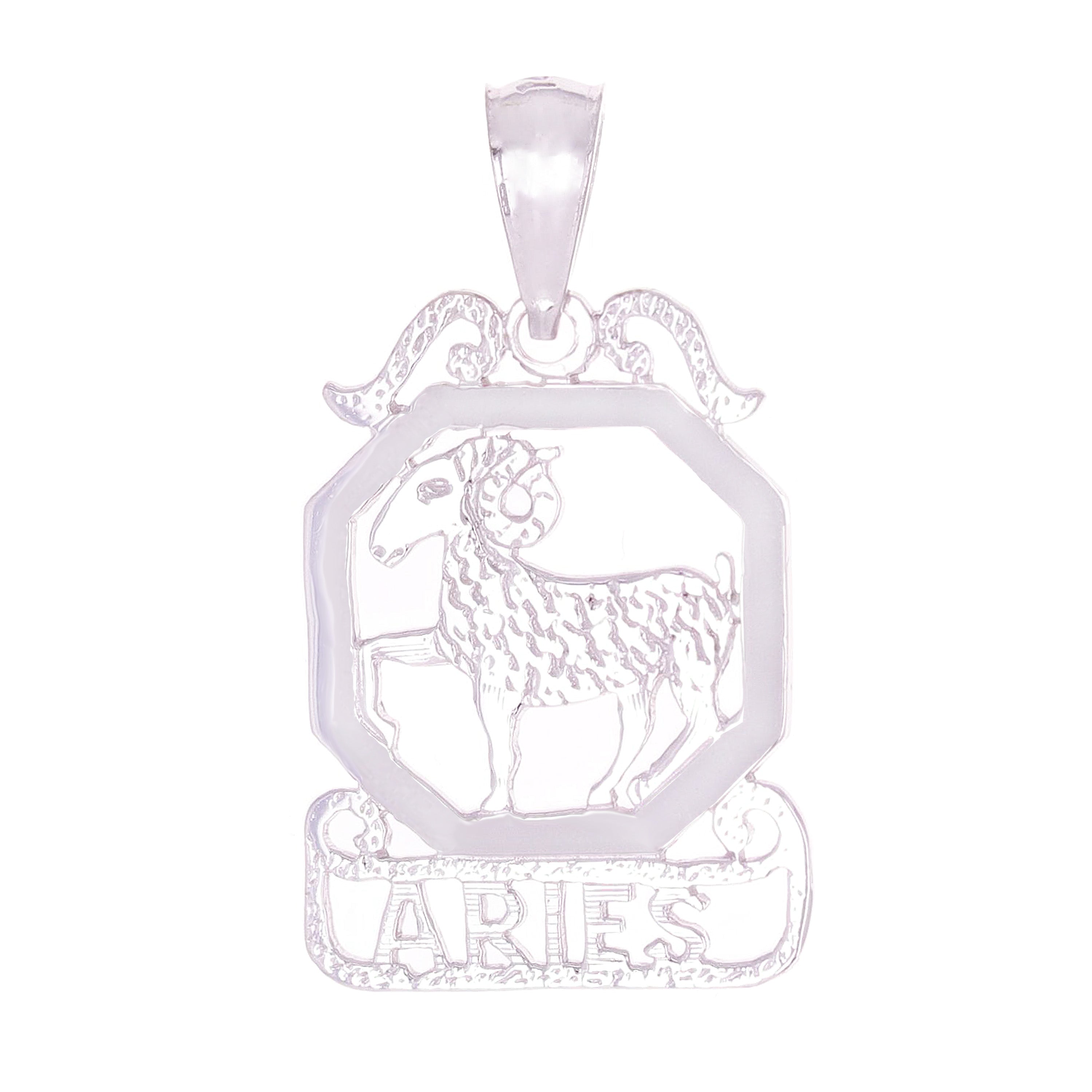 14k White Gold  Diamond Zodiac Sign Aries Pendant - Aries,White
