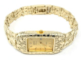 10k Yellow Gold Nugget Wrist Watch Bracelet Link Geneve with diamond 8-8.5" 52g