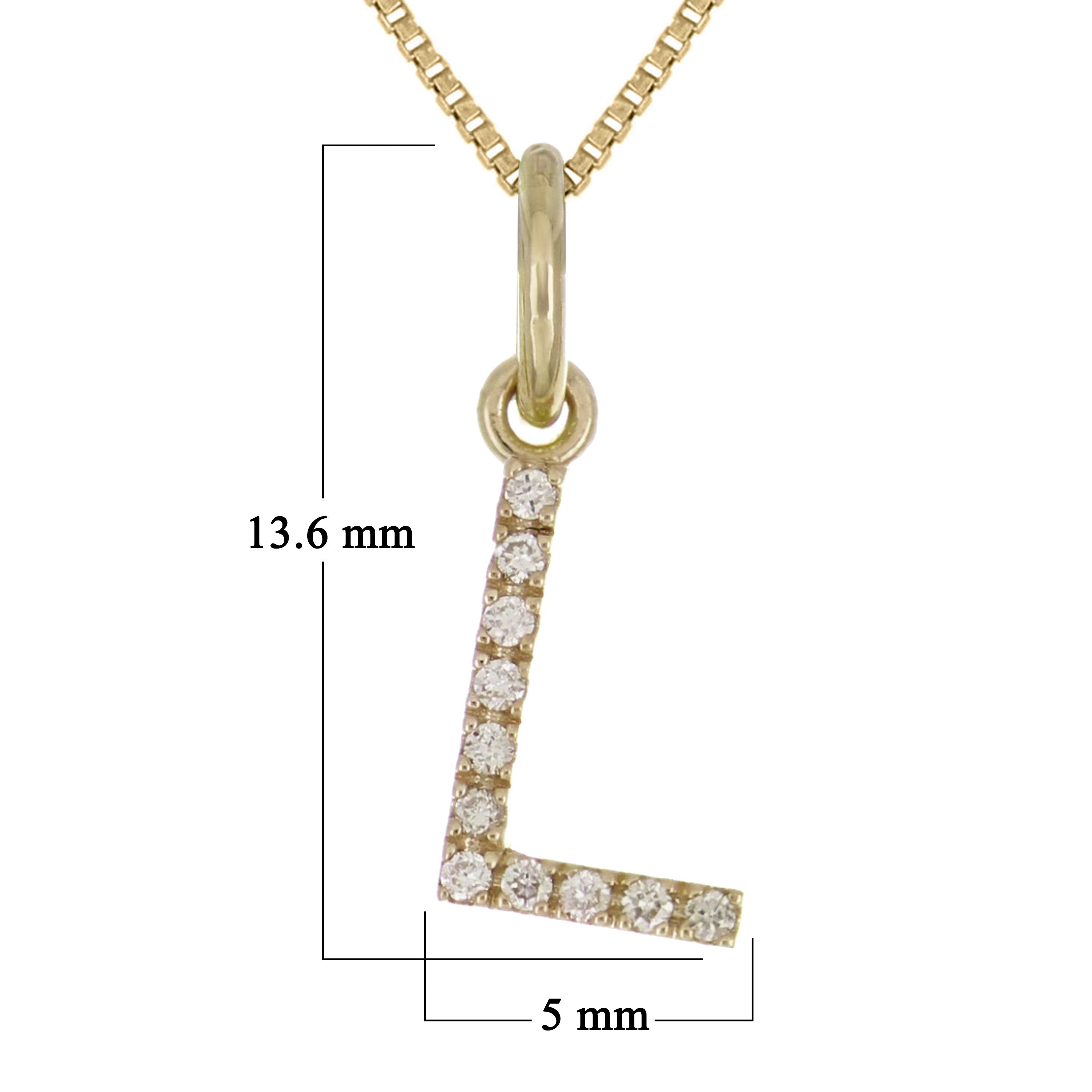 14k Yellow Gold Diamond Initial Letter L Charm Pendant Necklace 18" - Letter L,Yellow