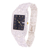 925 Sterling Silver Nugget Link Watch Bracelet Geneve with Diamond 7-7.5" 44g