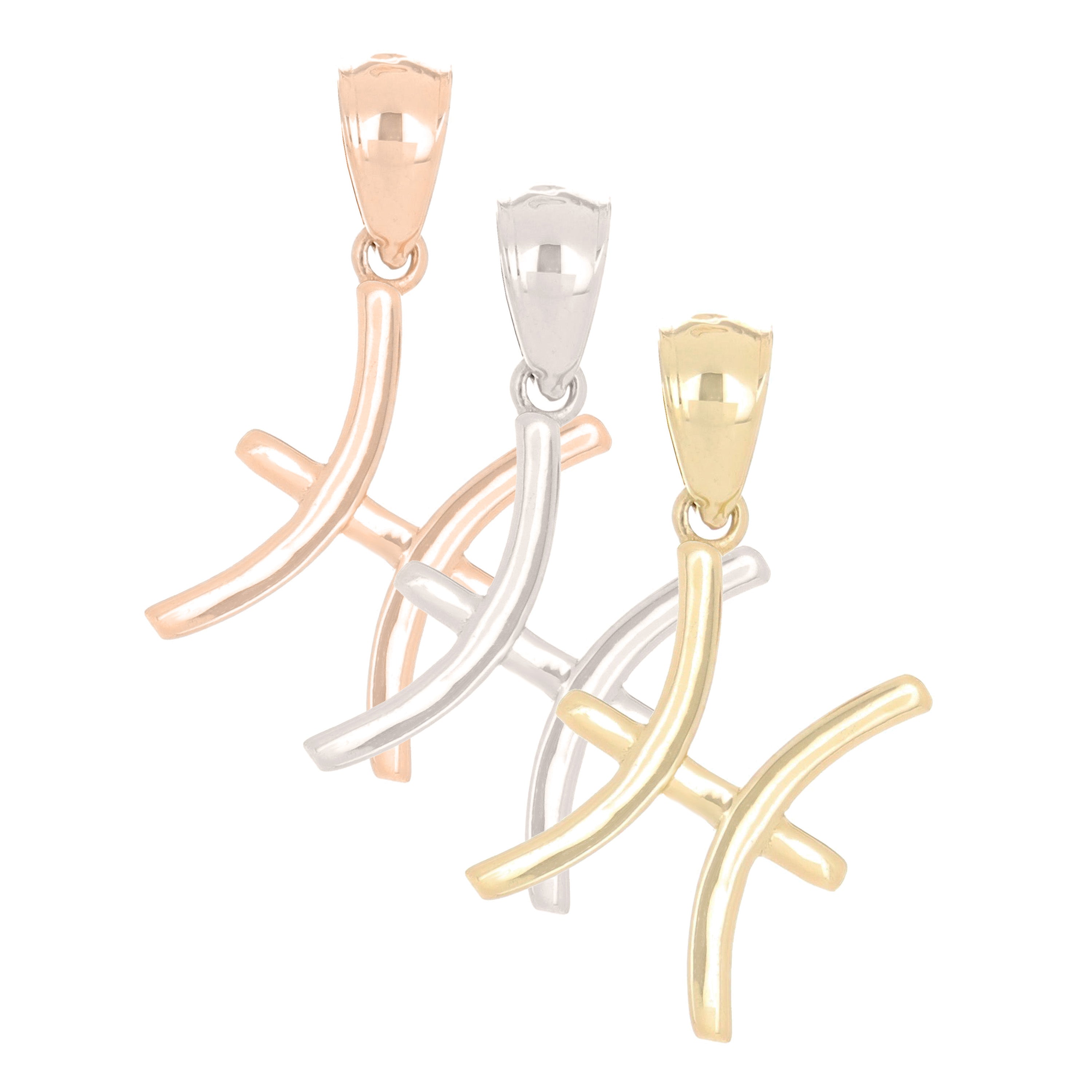 14k Yellow Gold Pisces Zodiac Sign Charm Pendant - Pisces,Yellow