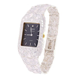 925 Sterling Silver Nugget Link Watch Bracelet Geneve with Diamond 8.5-9" 53g