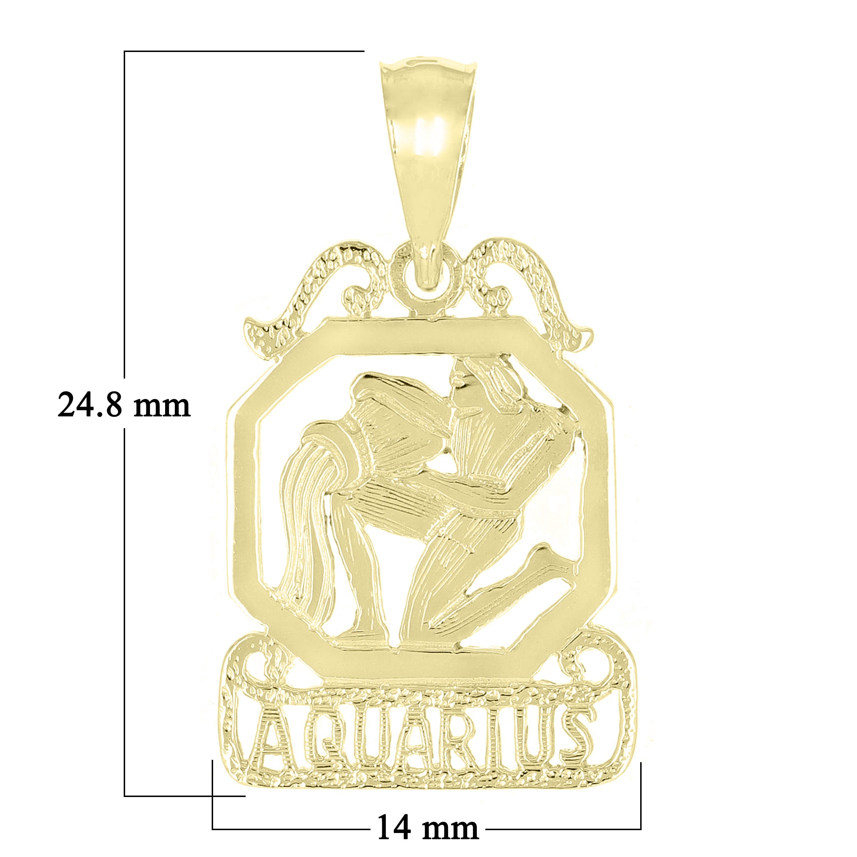14k Yellow Gold Diamond Zodiac Sign Aquarius Pendant - Aquarius,Yellow