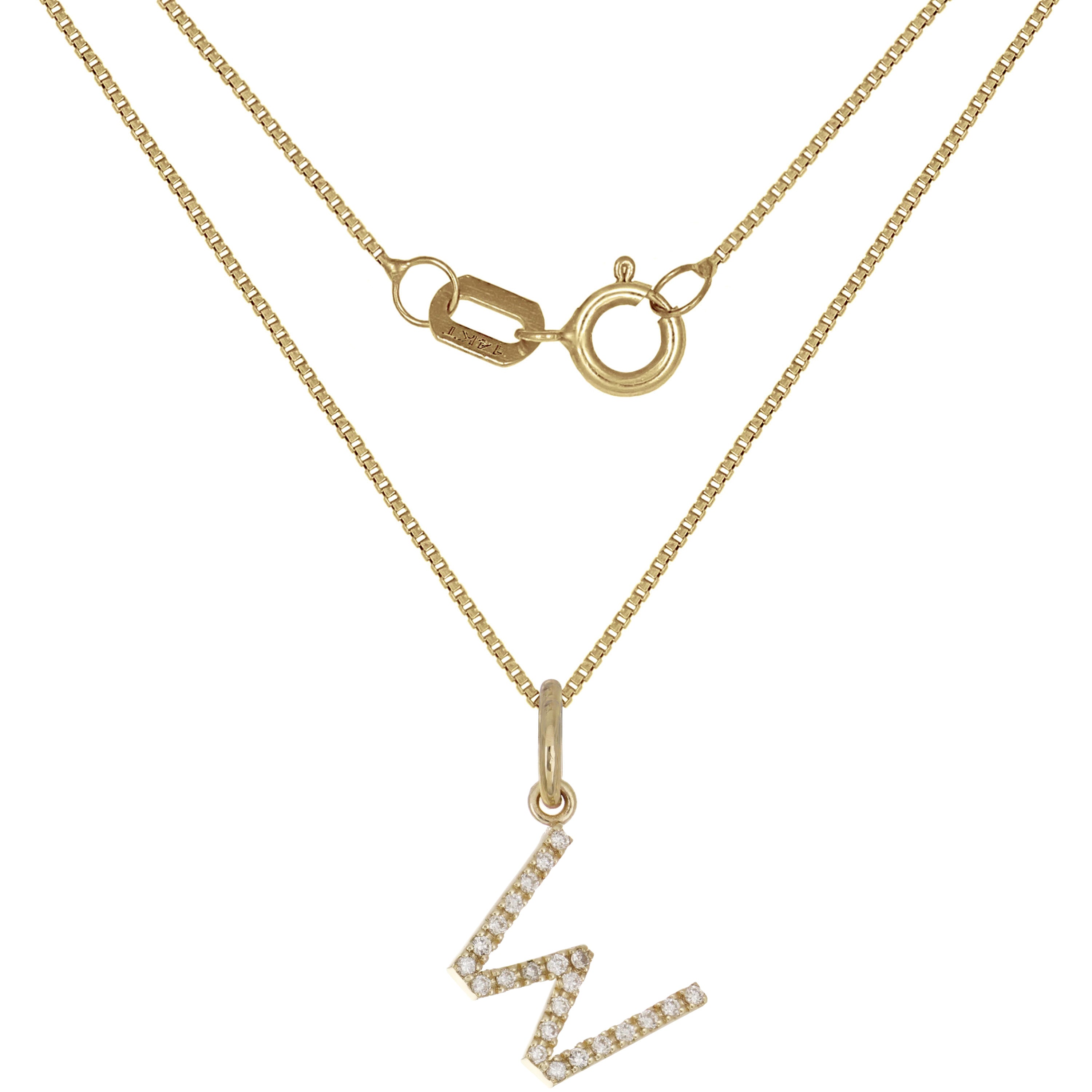 14k Yellow Gold Diamond Initial Letter W Charm Pendant Necklace 18" - Letter W,Yellow