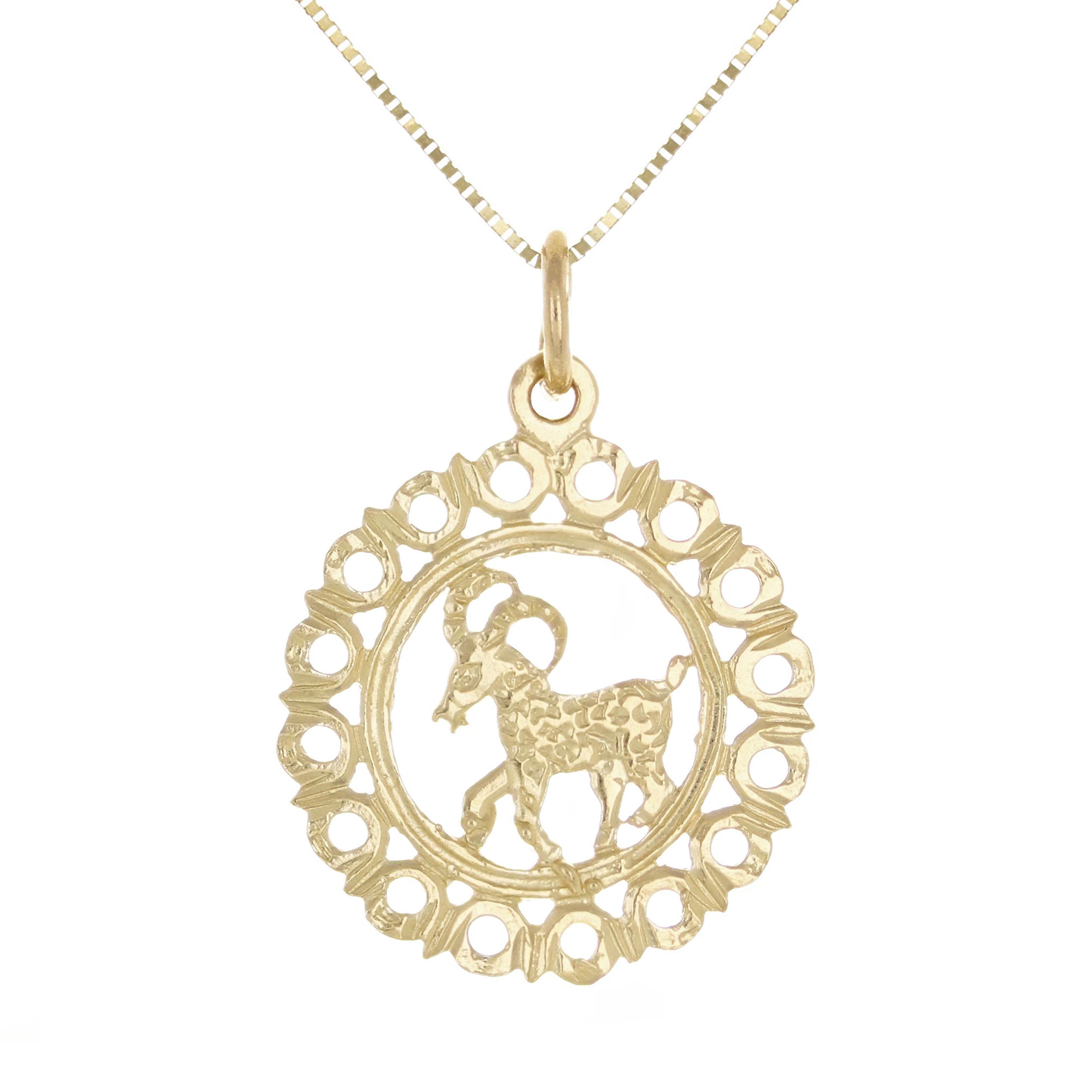 14k Yellow or White Gold ARIES Zodiac Sign Charm Pendant Necklace 18" - Aries,Yellow