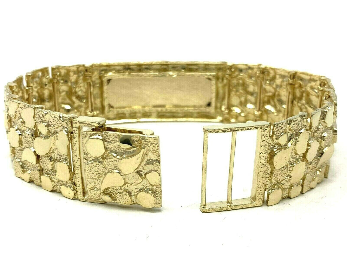 極上　腕輪　牙彫10k金　ブレスレット Men's 10k Yellow Gold Nugget ID Bracelet 8