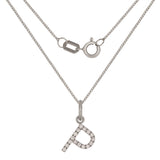 14k White Gold Diamond Initial Letter P Charm Pendant Necklace 18" - Letter P,White