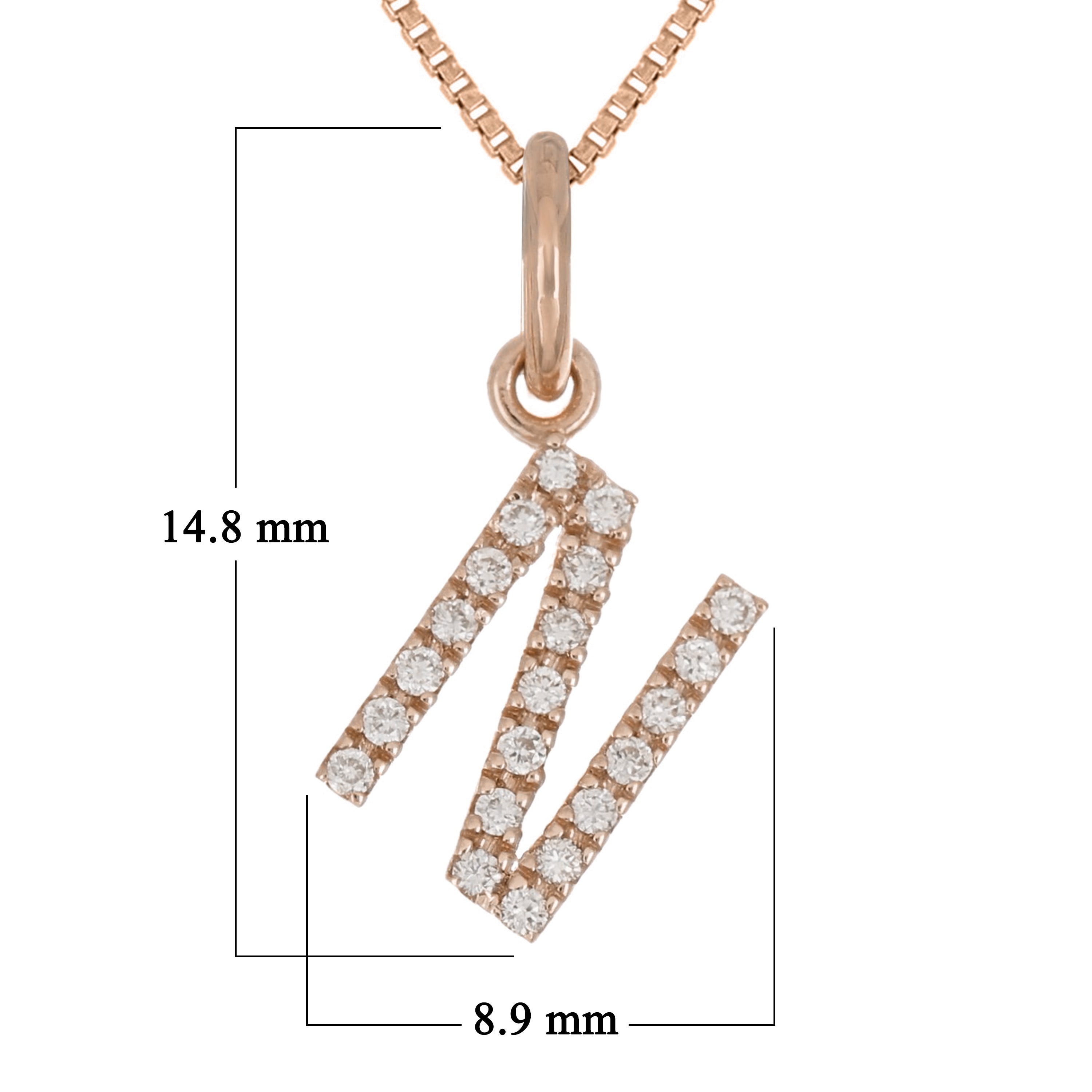 14k Rose Gold Diamond Initial Letter N Charm Pendant Necklace 18" - Letter N,Rose