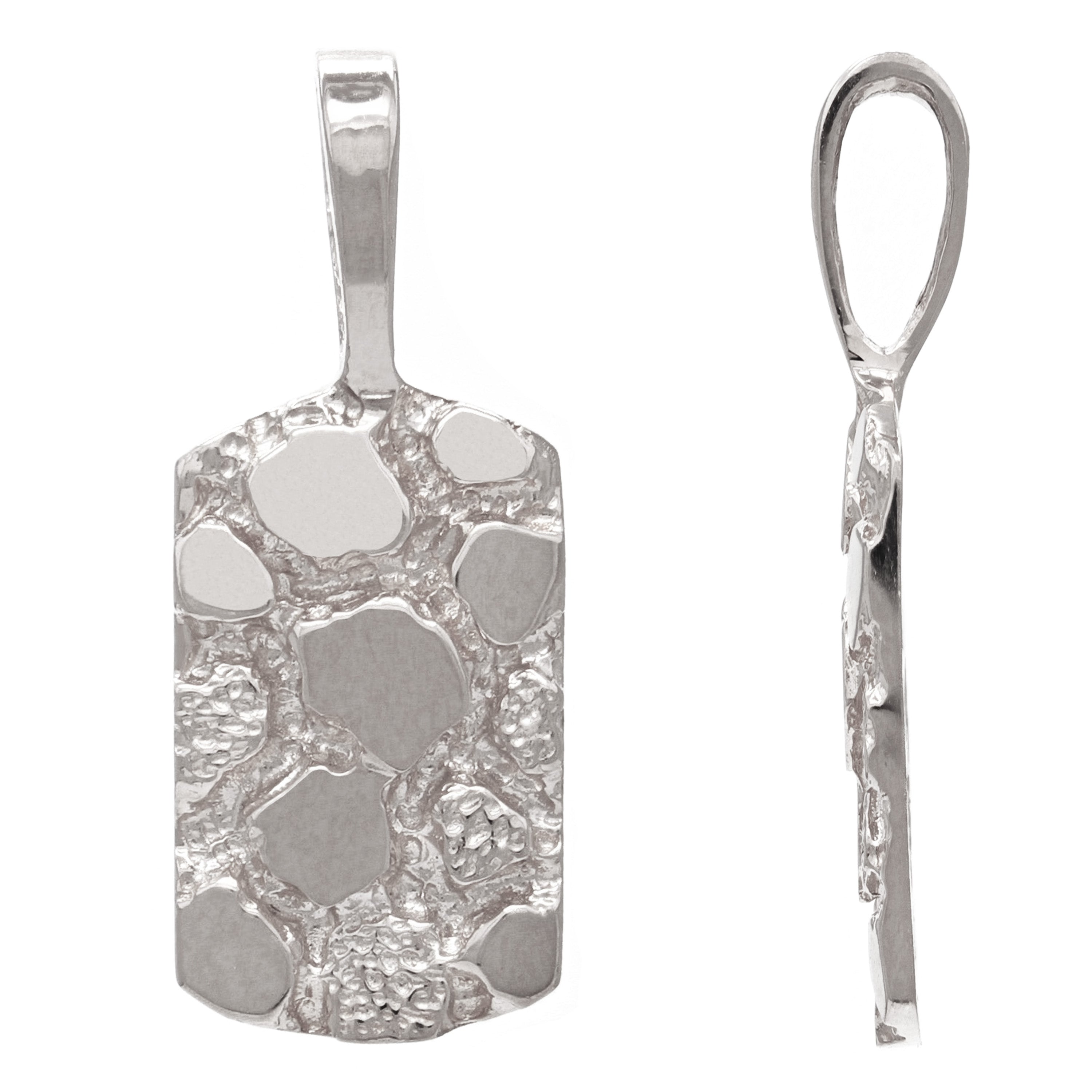 10k White Gold Rectangle Nugget Charm Pendant 24.8mm x 9.7mm 2 grams - White