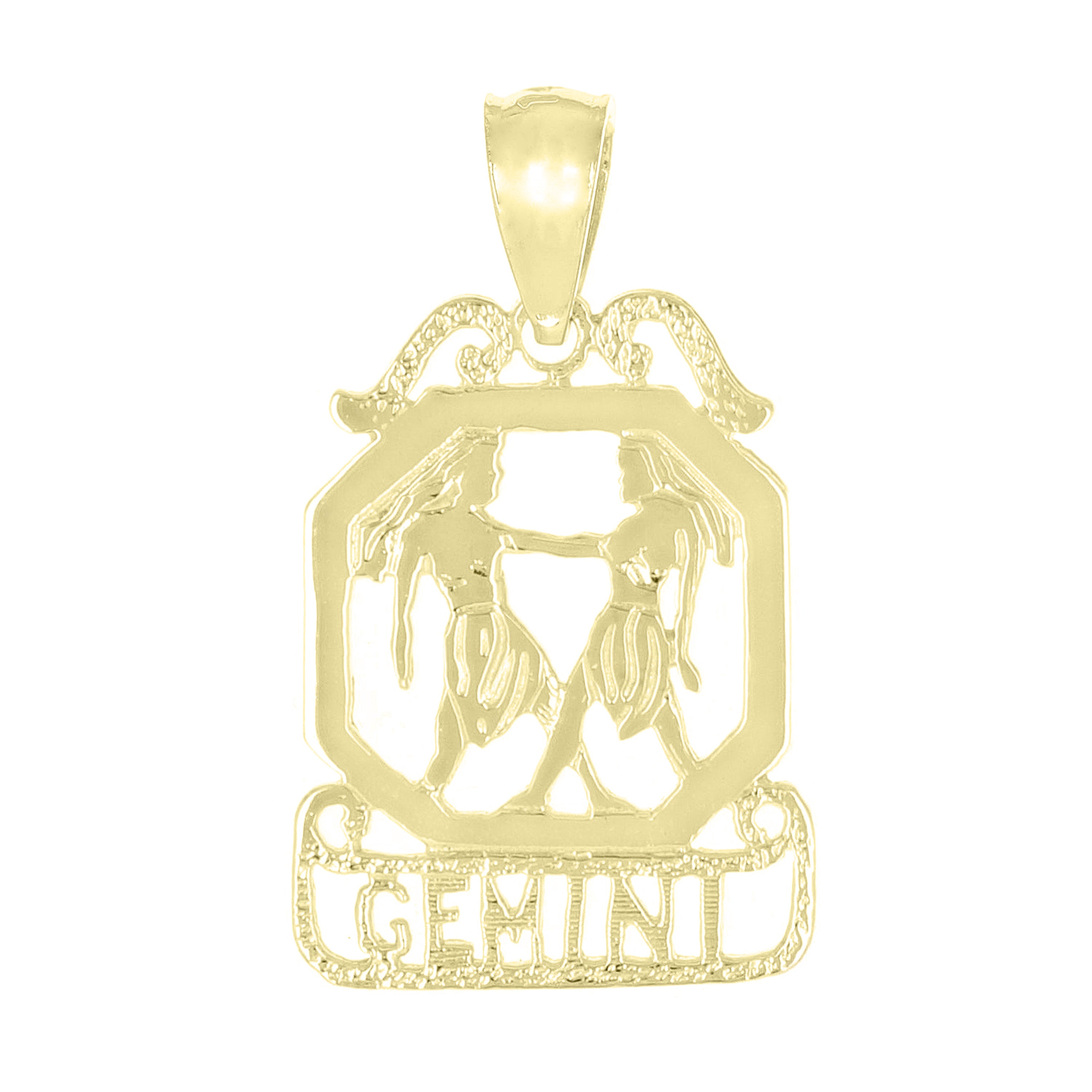 14k Yellow Gold Diamond Zodiac Sign Gemini Pendant - Gemini,Yellow