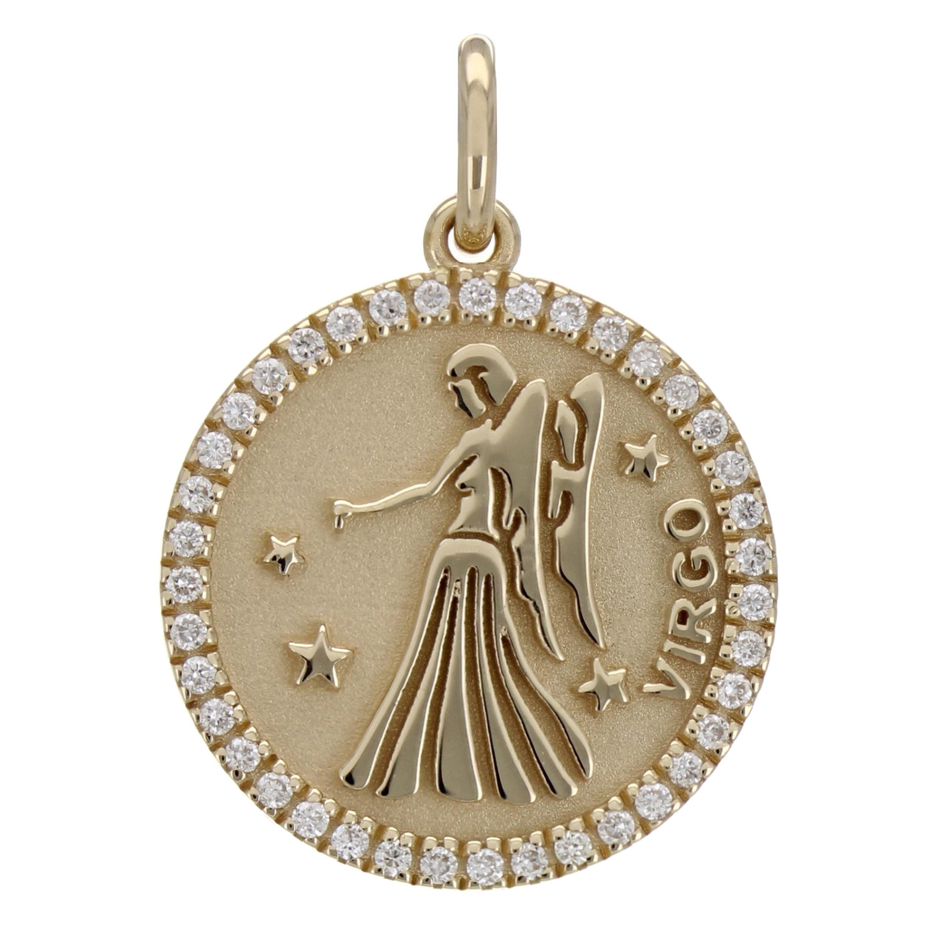 14k Yellow White or Rose Gold Diamond Zodiac Sign Charm Pendant - Virgo,Yellow