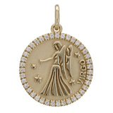 14k Yellow White or Rose Gold Diamond Zodiac Sign Charm Pendant - Virgo,Yellow