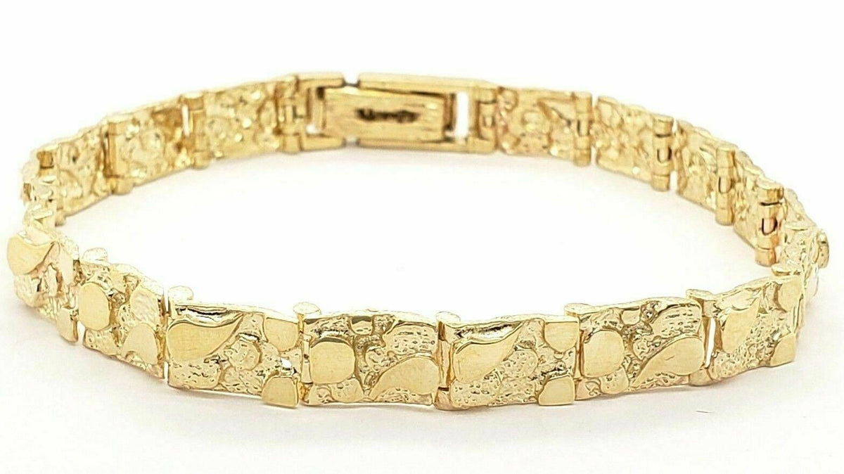 10k Yellow Gold Solid Nugget Bracelet 7.5 - 8