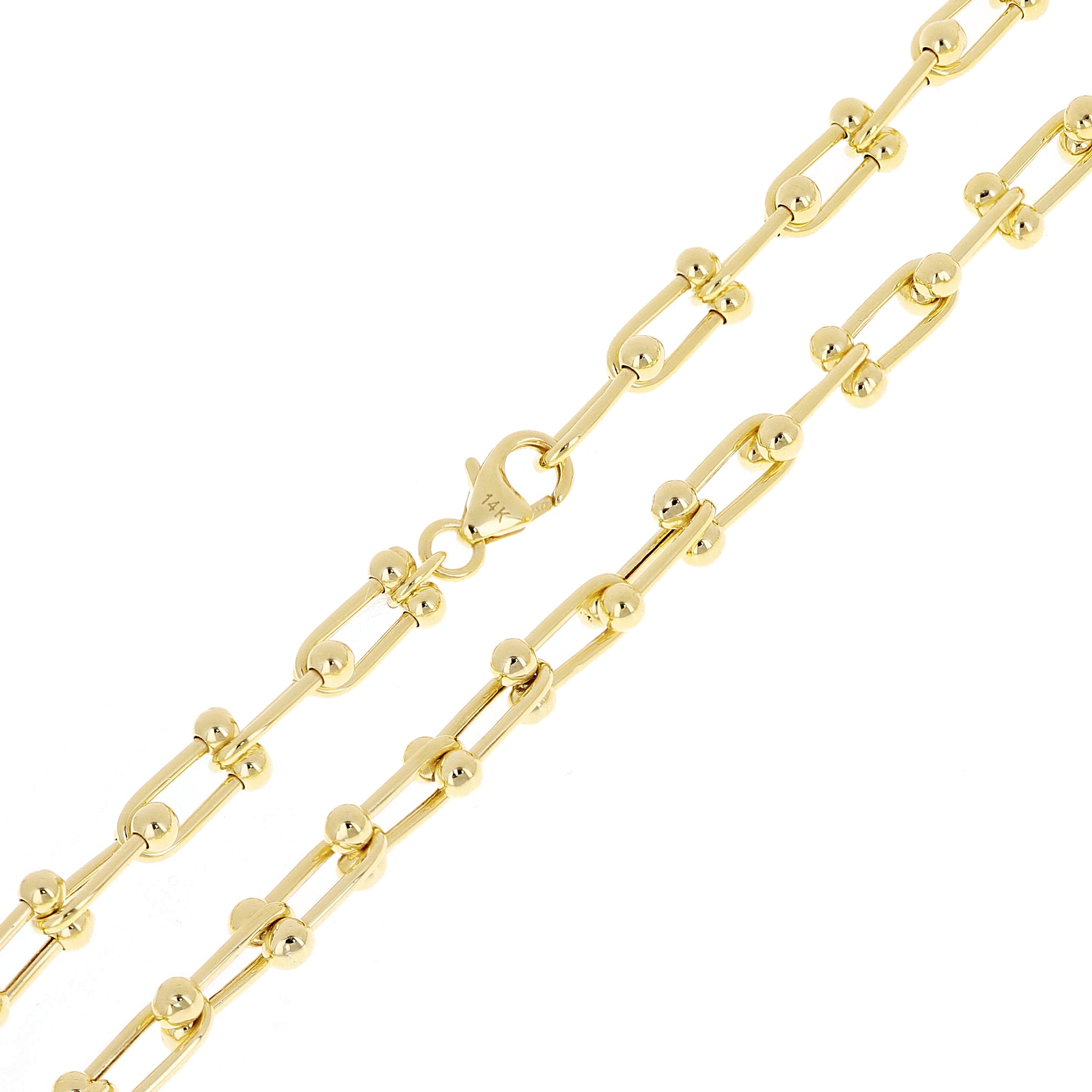 Italian 14k Yellow Gold Solid U Shape Hardwear Link Necklace 18" 5mm 13.8 grams - Yellow 5mm 18" 13.8 grams