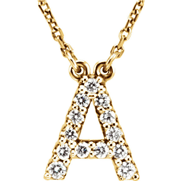 14k Yellow White or Rose Gold Diamond Initial Letter Pendant Necklace 18