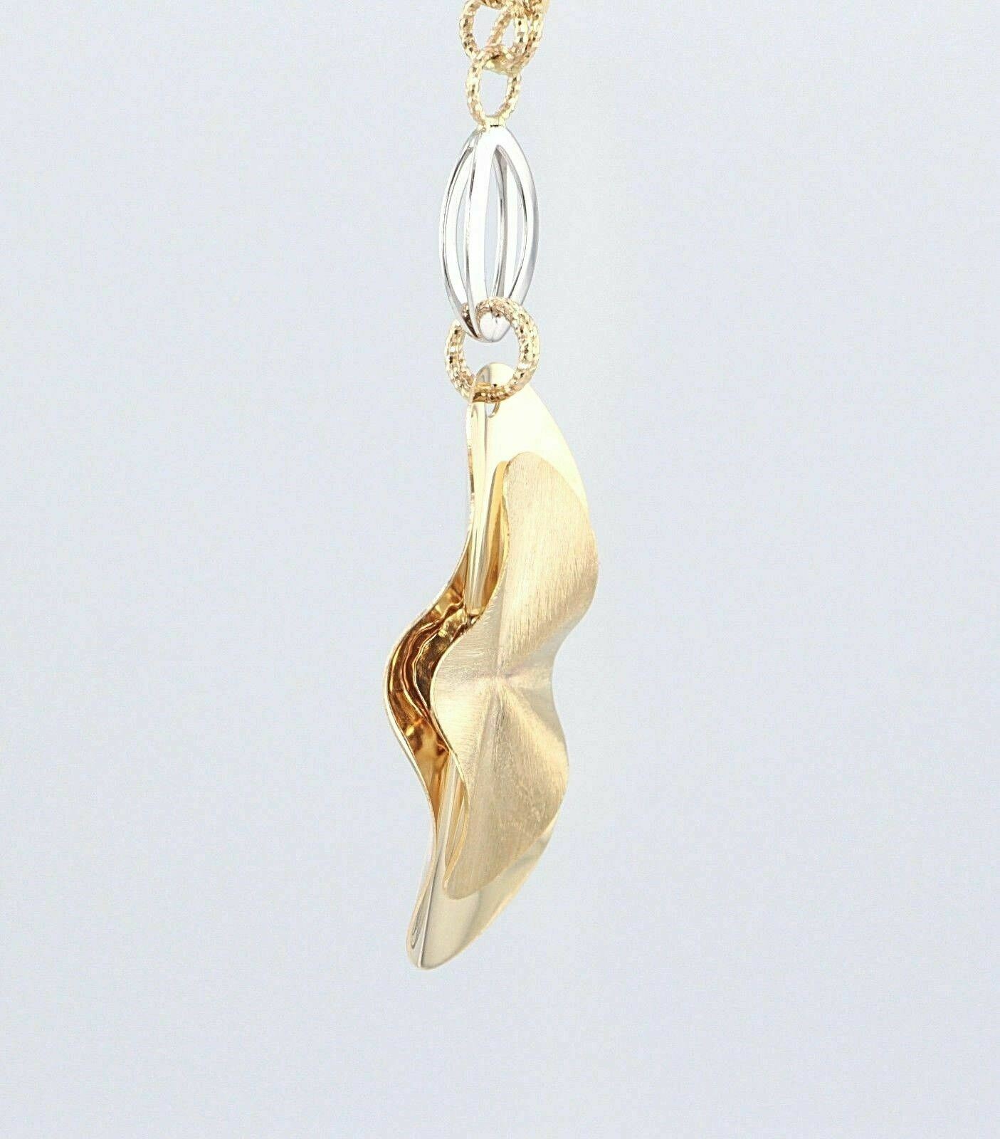 Italian 14k Two Tone Gold Oval Charm Chain Statement Necklace Double Rolo 17"