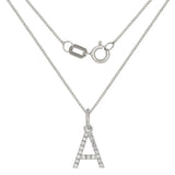 14k White Gold Diamond Initial Letter A Charm Pendant Necklace 18" - Letter A,White