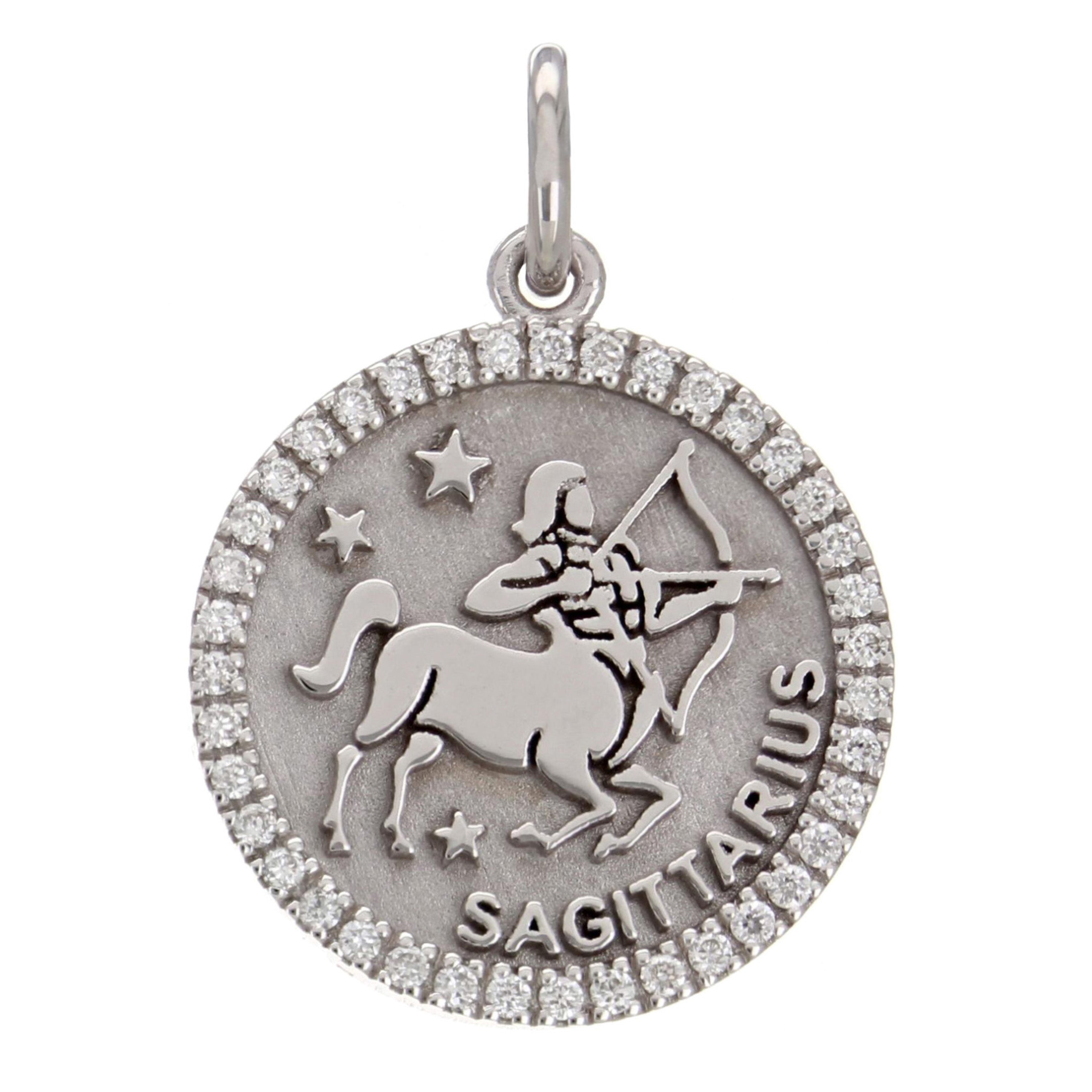 14k White Gold  Diamond Zodiac Sign Sagittarius Pendant - Sagittarius,White