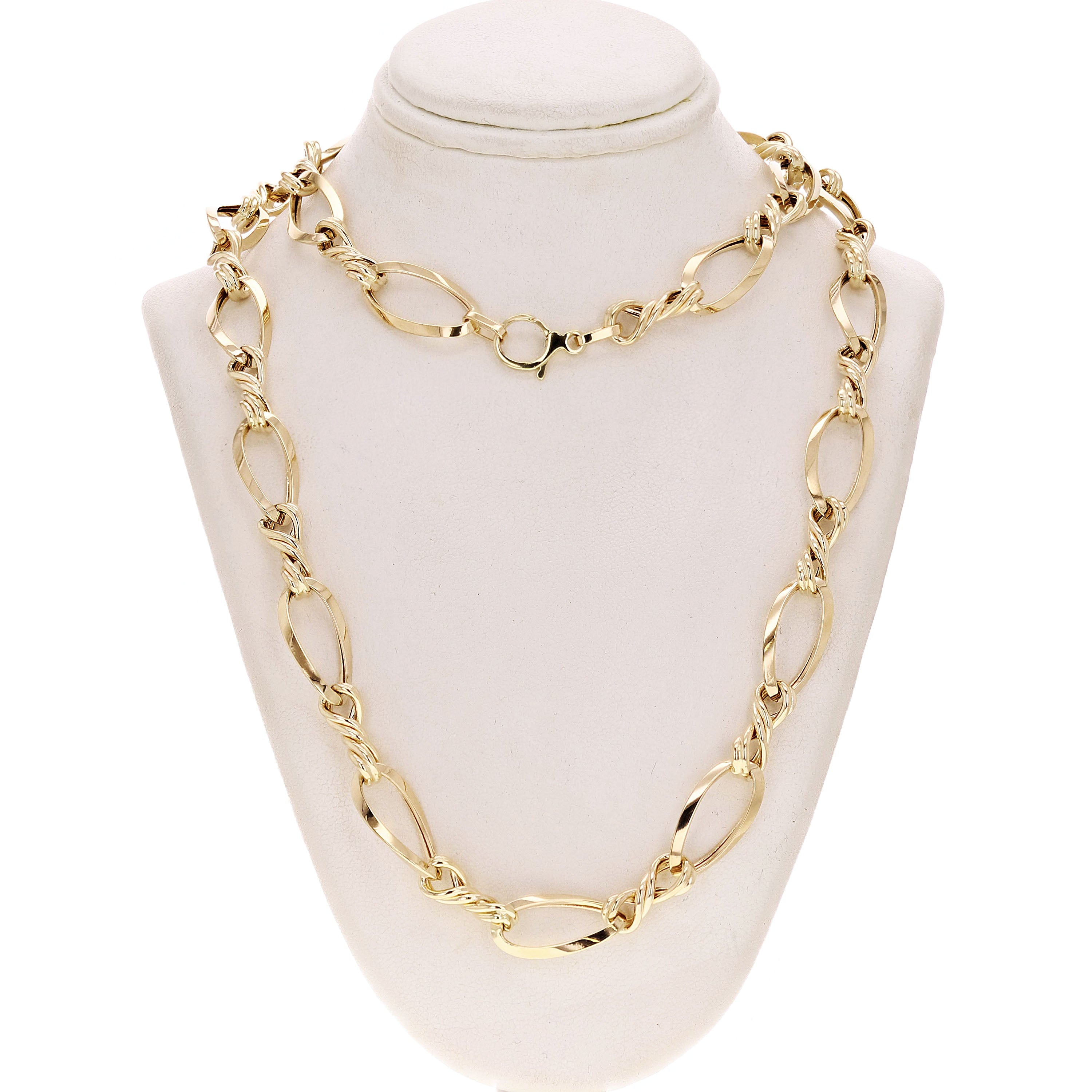 Italian 14k Yellow Gold Hollow Oval Twisted Link Necklace 17.5" - 17"