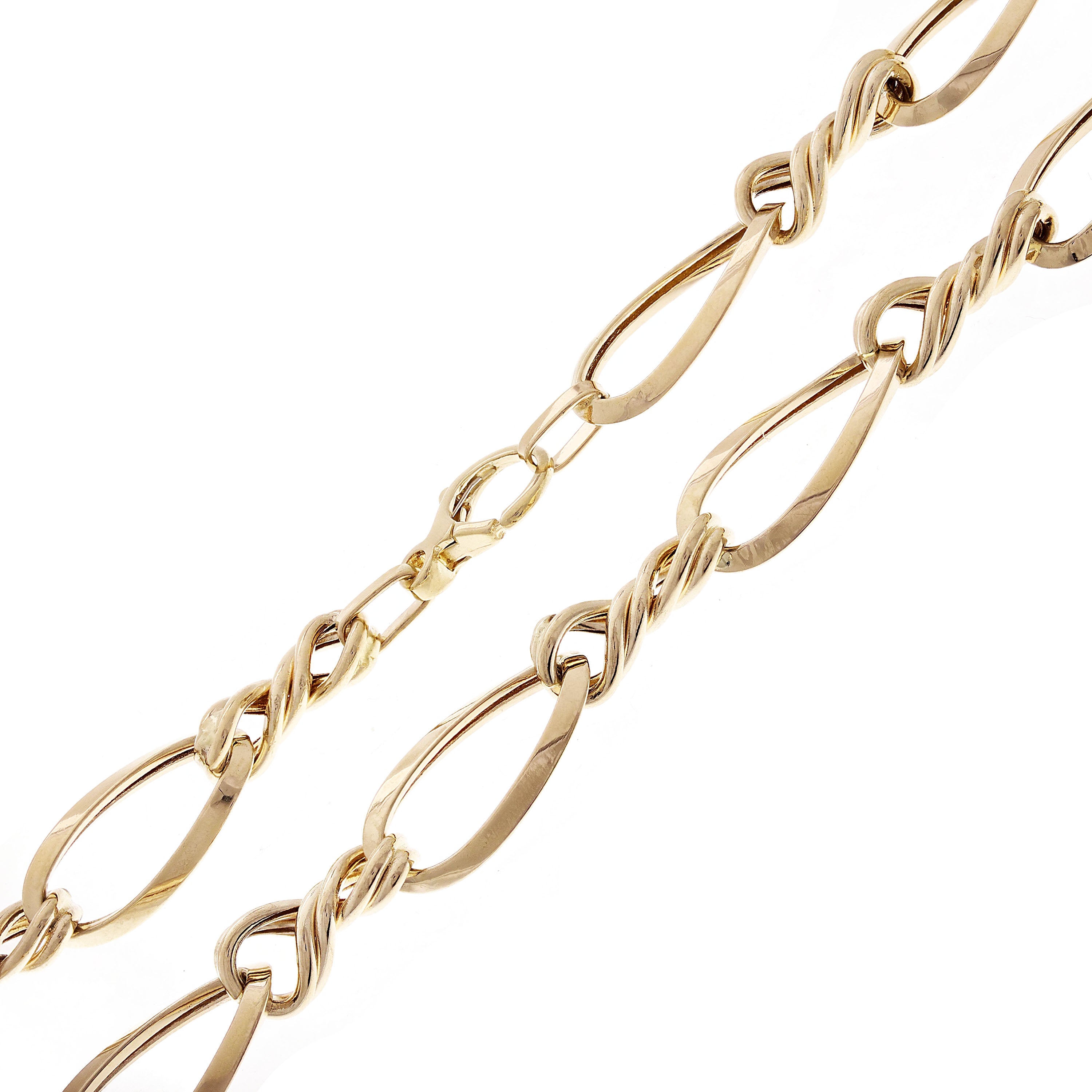 Italian 14k Yellow Gold Hollow Oval Twisted Link Necklace 17.5" - 17"