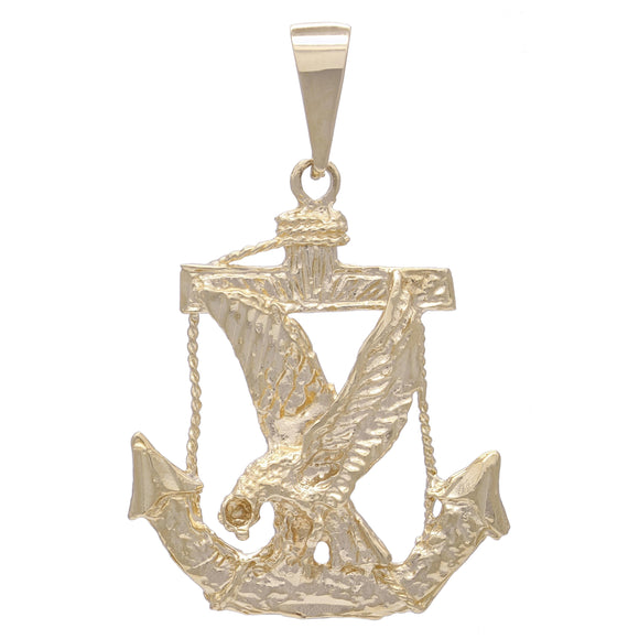 14k Yellow Gold Solid Diamond Cut Mariners Anchor Eagle Charm Pendant 5.7 grams - Yellow