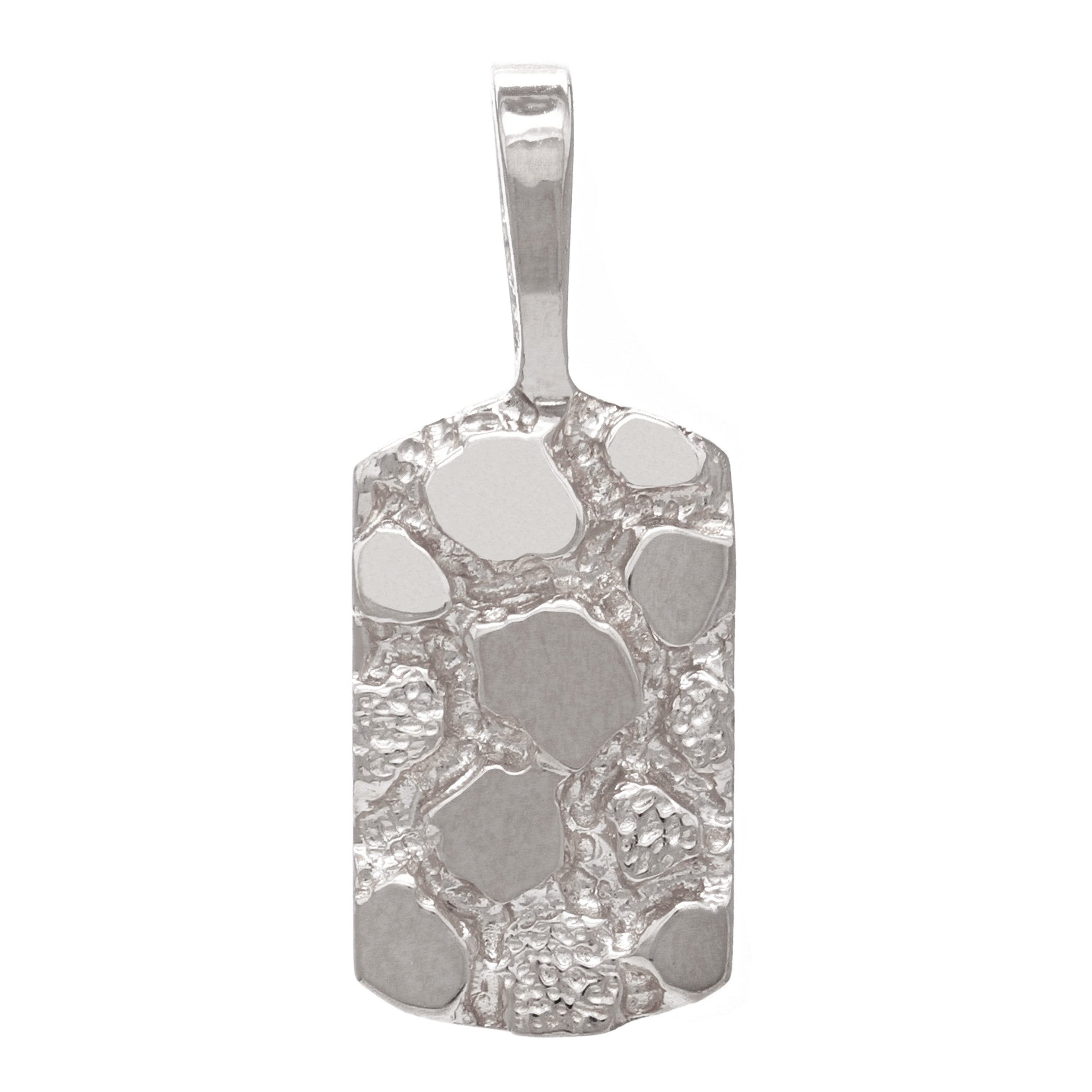 10k White Gold Rectangle Nugget Charm Pendant 24.8mm x 9.7mm 2 grams - White
