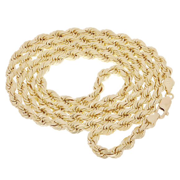 14k Yellow Gold Solid Diamond Cut Rope Chain Necklace 16
