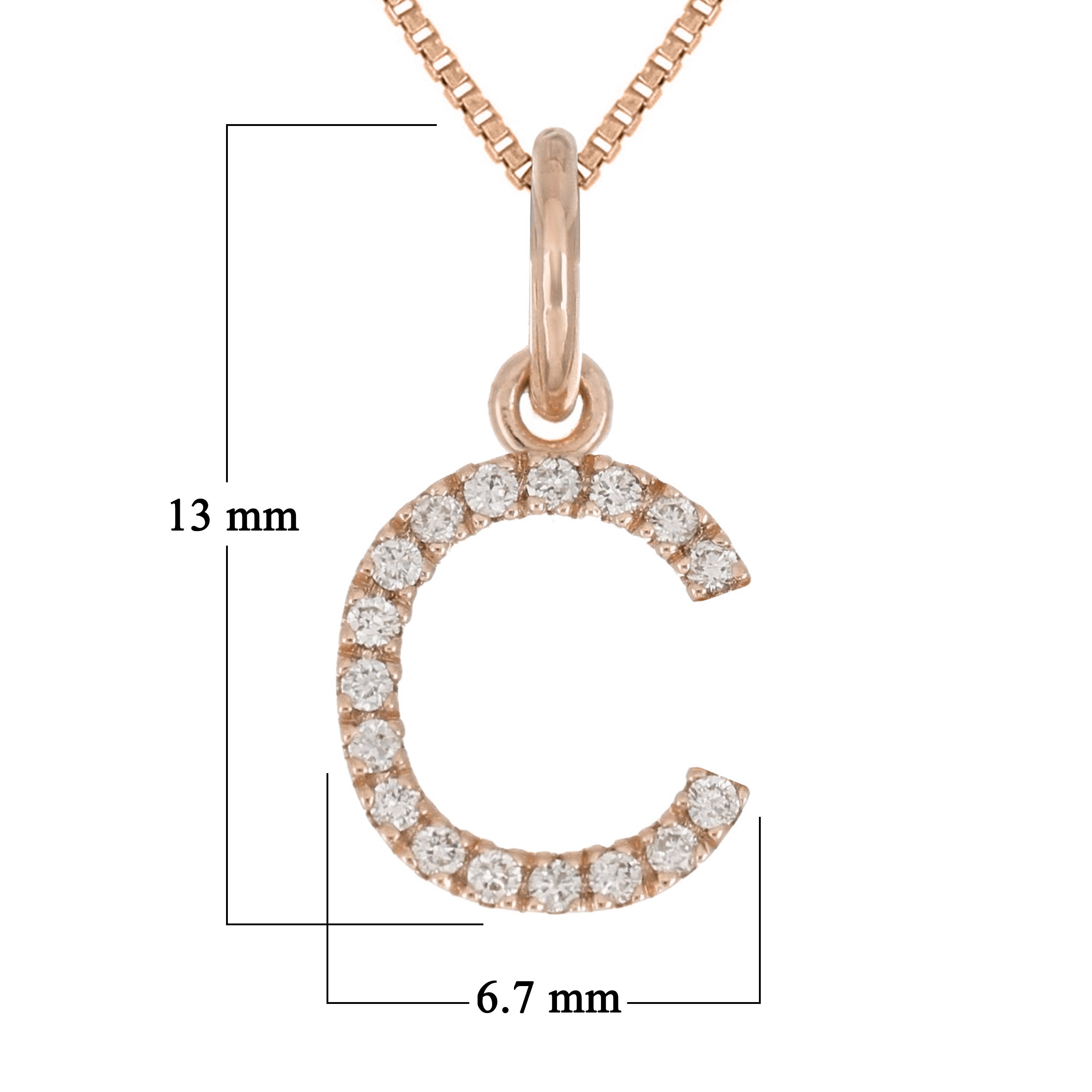 14k Rose Gold Diamond Initial Letter C Charm Pendant Necklace 18" - Letter C,Rose
