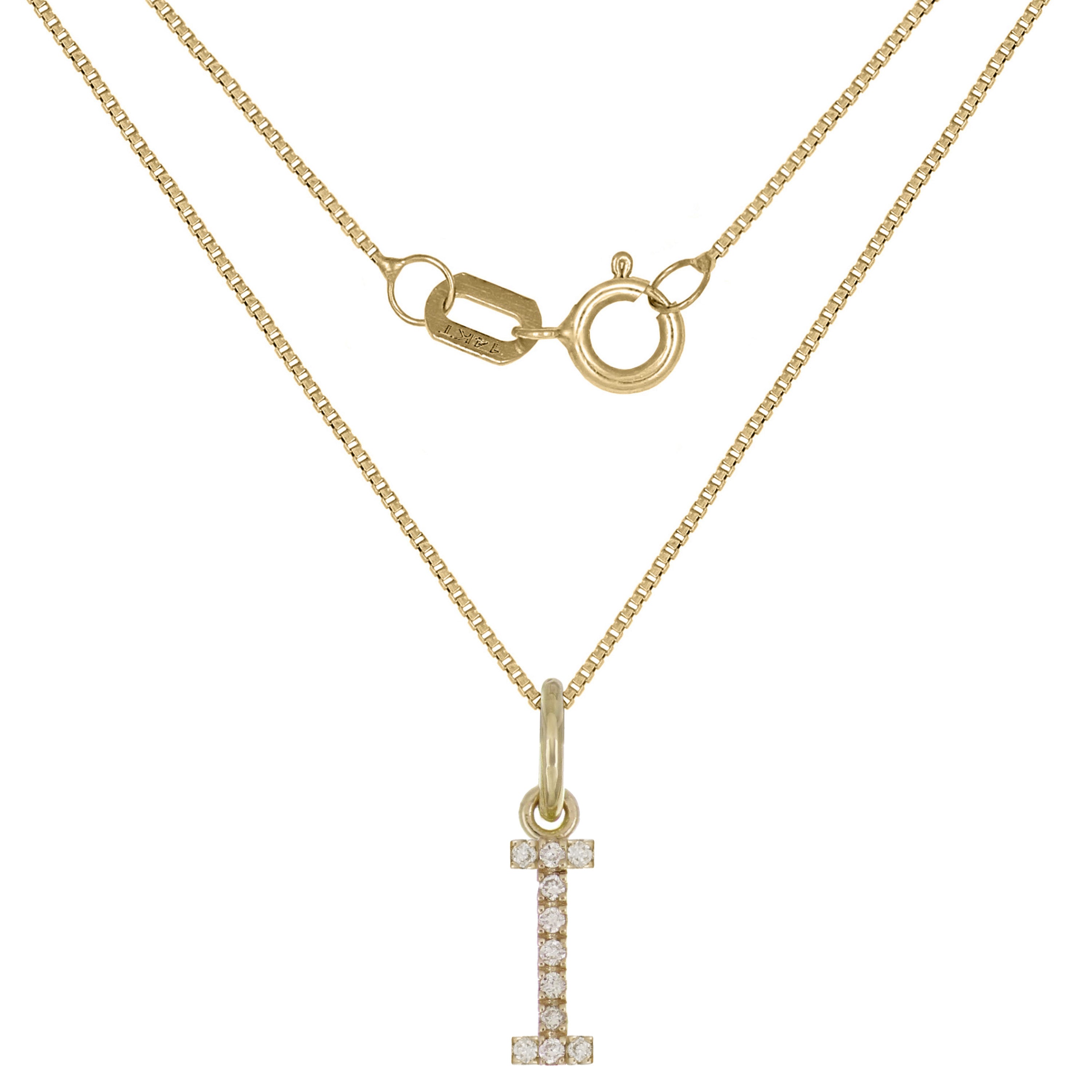14k Yellow Gold Diamond Initial Letter I Charm Pendant Necklace 18" - Letter I,Yellow