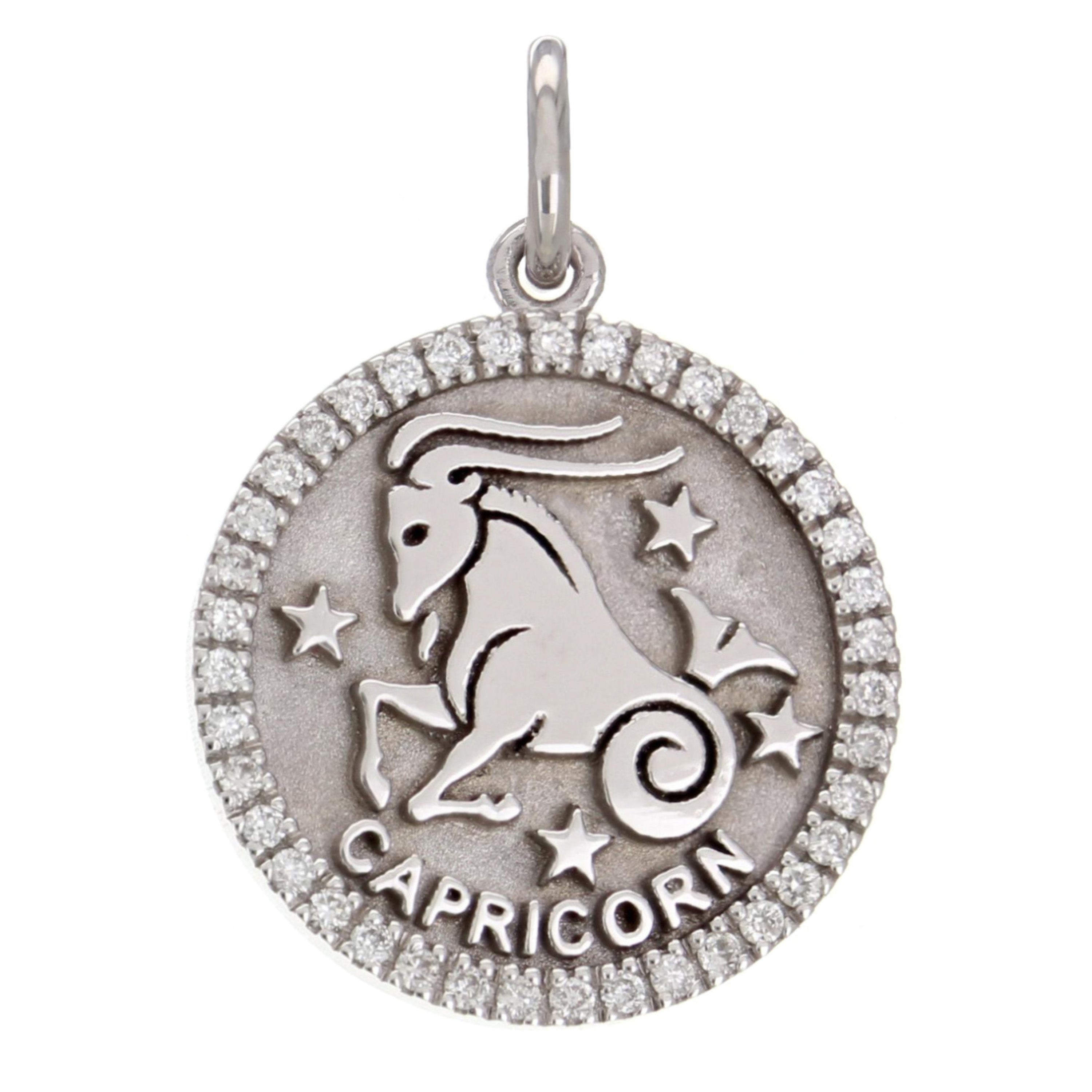 14k White Gold  Diamond Zodiac Sign Capricorn Pendant - Capricorn,White
