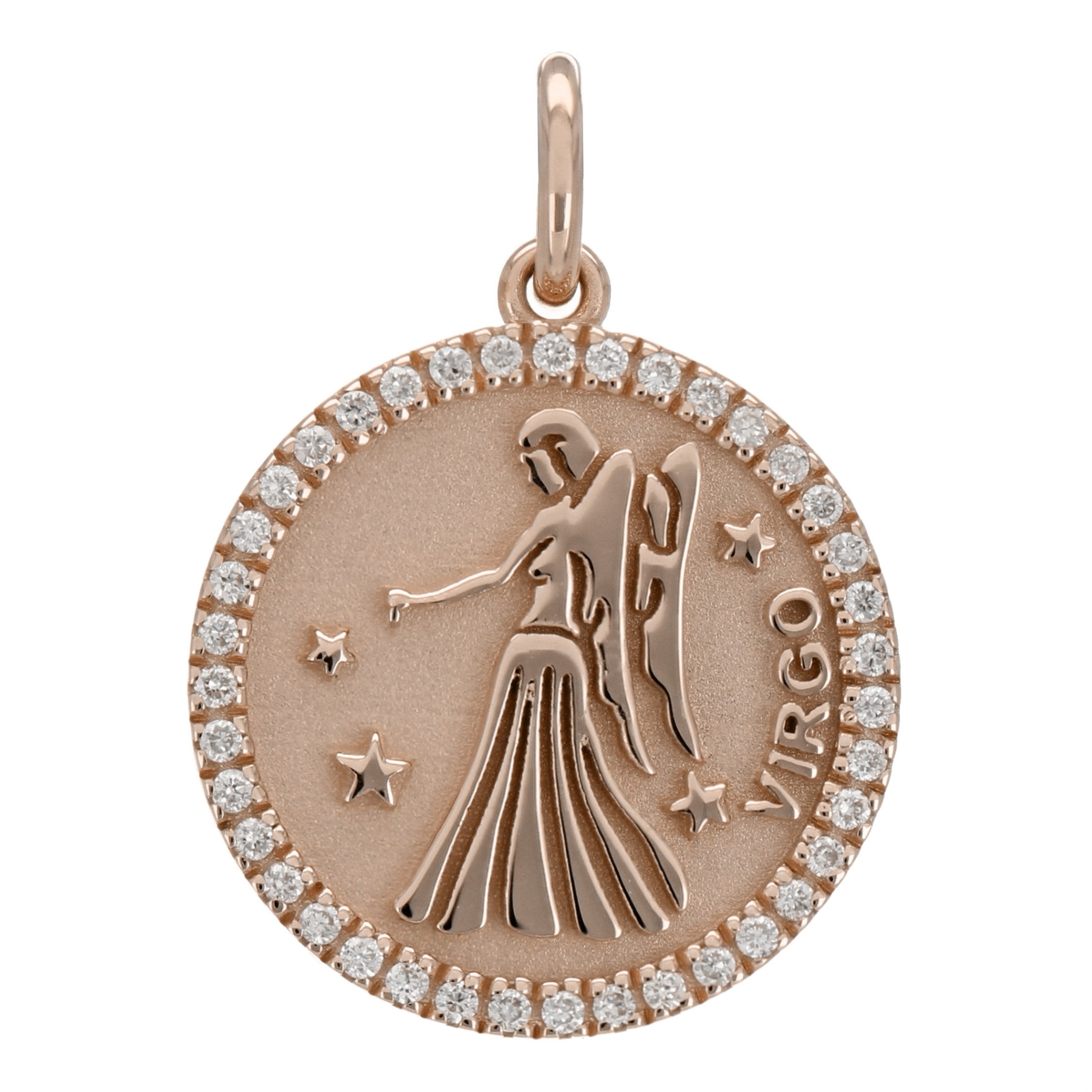 14k Rose Gold  Diamond Zodiac Sign Virgo Pendant - Virgo,Rose