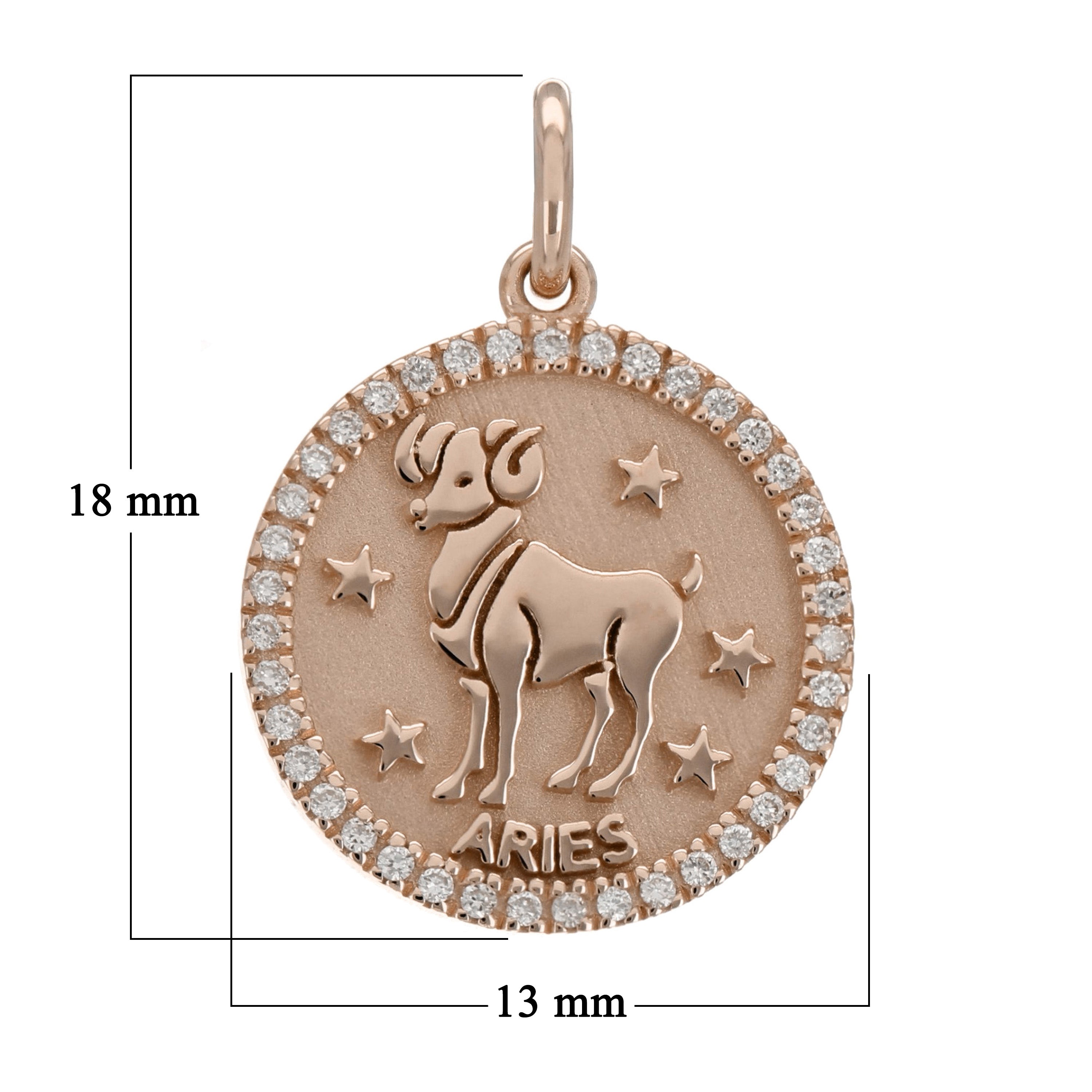 14k Rose Gold  Diamond Zodiac Sign Aries Pendant - Aries,Rose