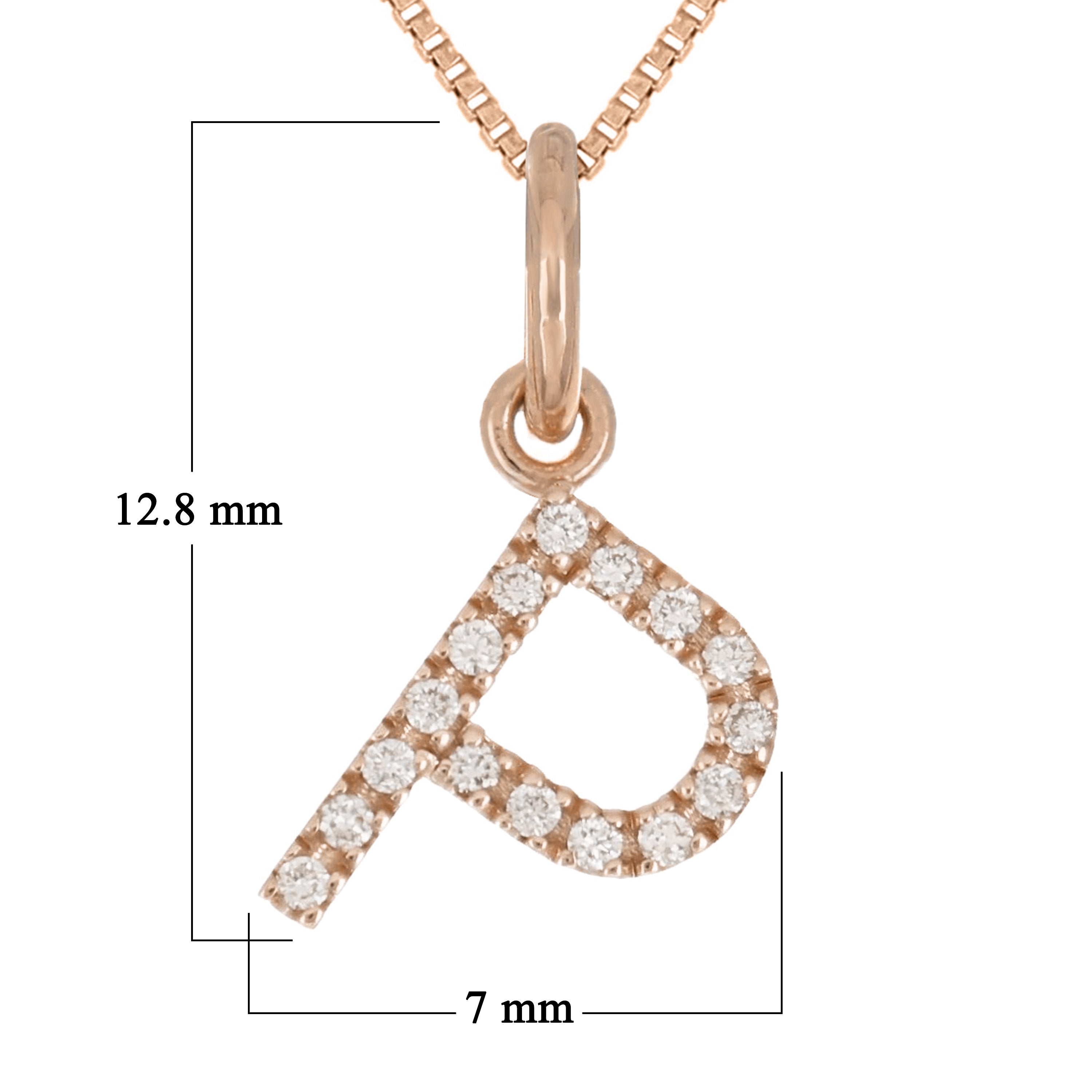 14k Rose Gold Diamond Initial Letter P Charm Pendant Necklace 18" - Letter P,Rose