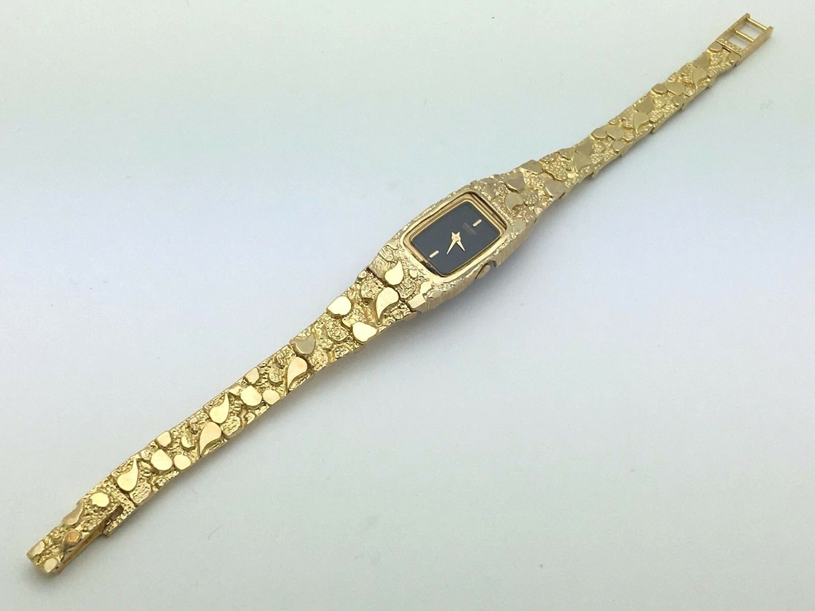14k Yellow Gold Nugget Wrist Watch Link Band with Seiko Watch 6.5"-7" 22.2 grams
