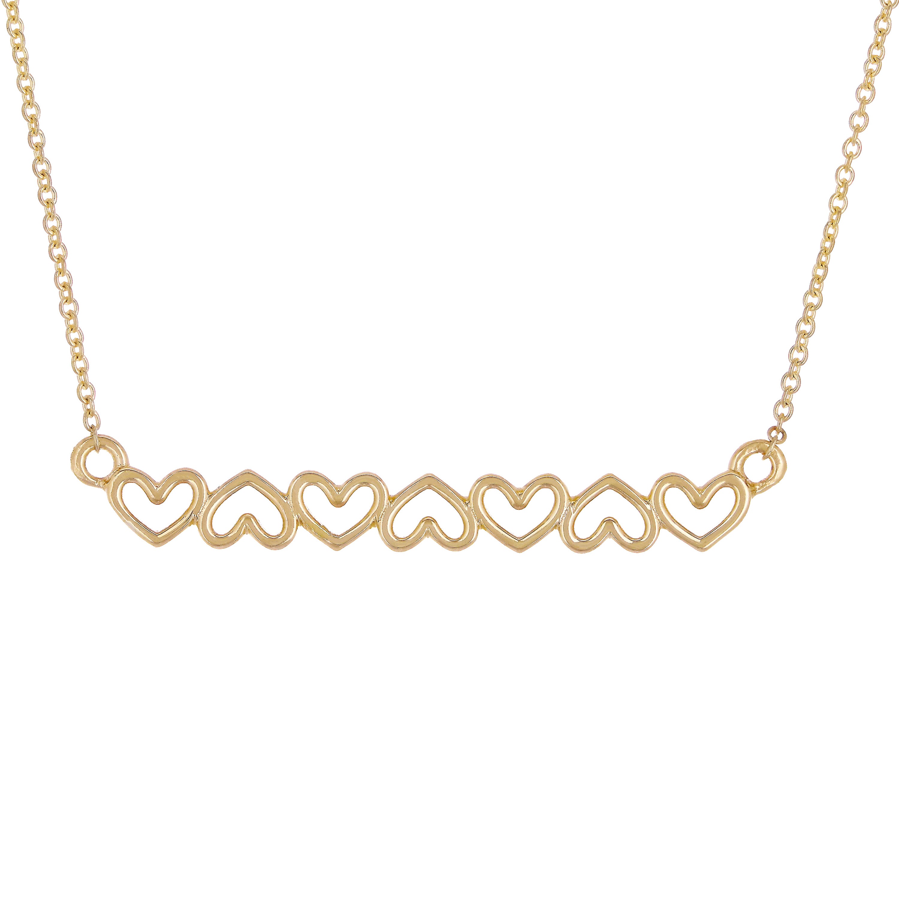 14k Yellow Gold Open Hearts Bar Necklace 20" 2.6 grams - Yellow,20"