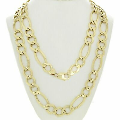 Men's 14k Yellow Gold Solid Figaro Link Chain Necklace 20