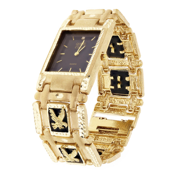 14k Yellow Gold Watch Band Eagle & Black Onyx Geneve Diamond Watch 7.5