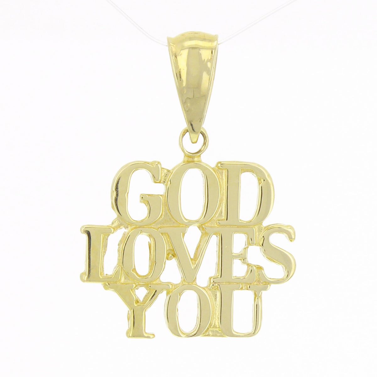 14k Yellow White or Rose Gold GOD LOVES YOU Pendant Religious Charm 1.