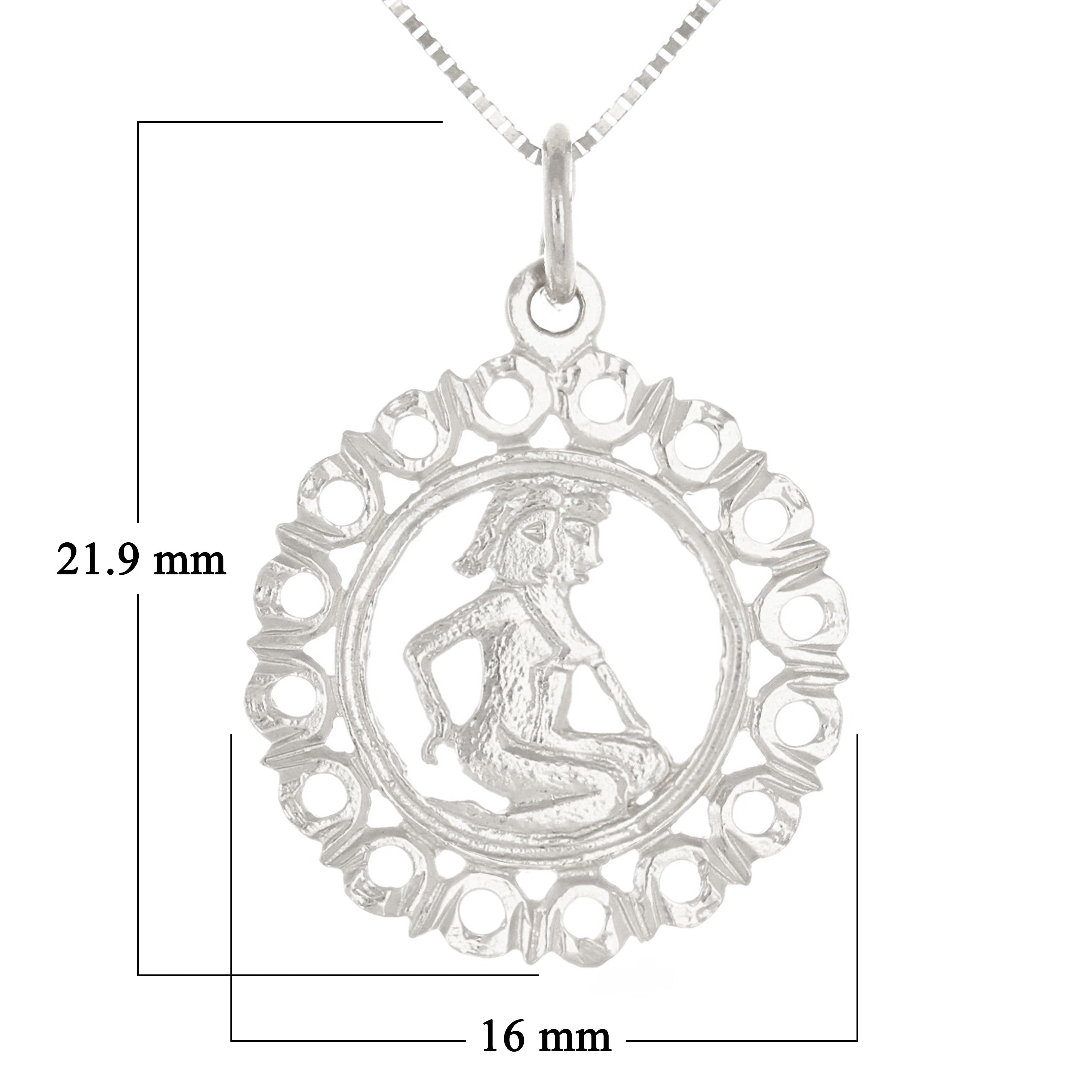 14k White Gold Zodiac Sign Gemini Pendant Necklace 18" - Gemini,White