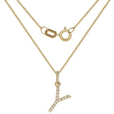 14k Yellow Gold Diamond Initial Letter Y Charm Pendant Necklace 18" - Letter Y,Yellow