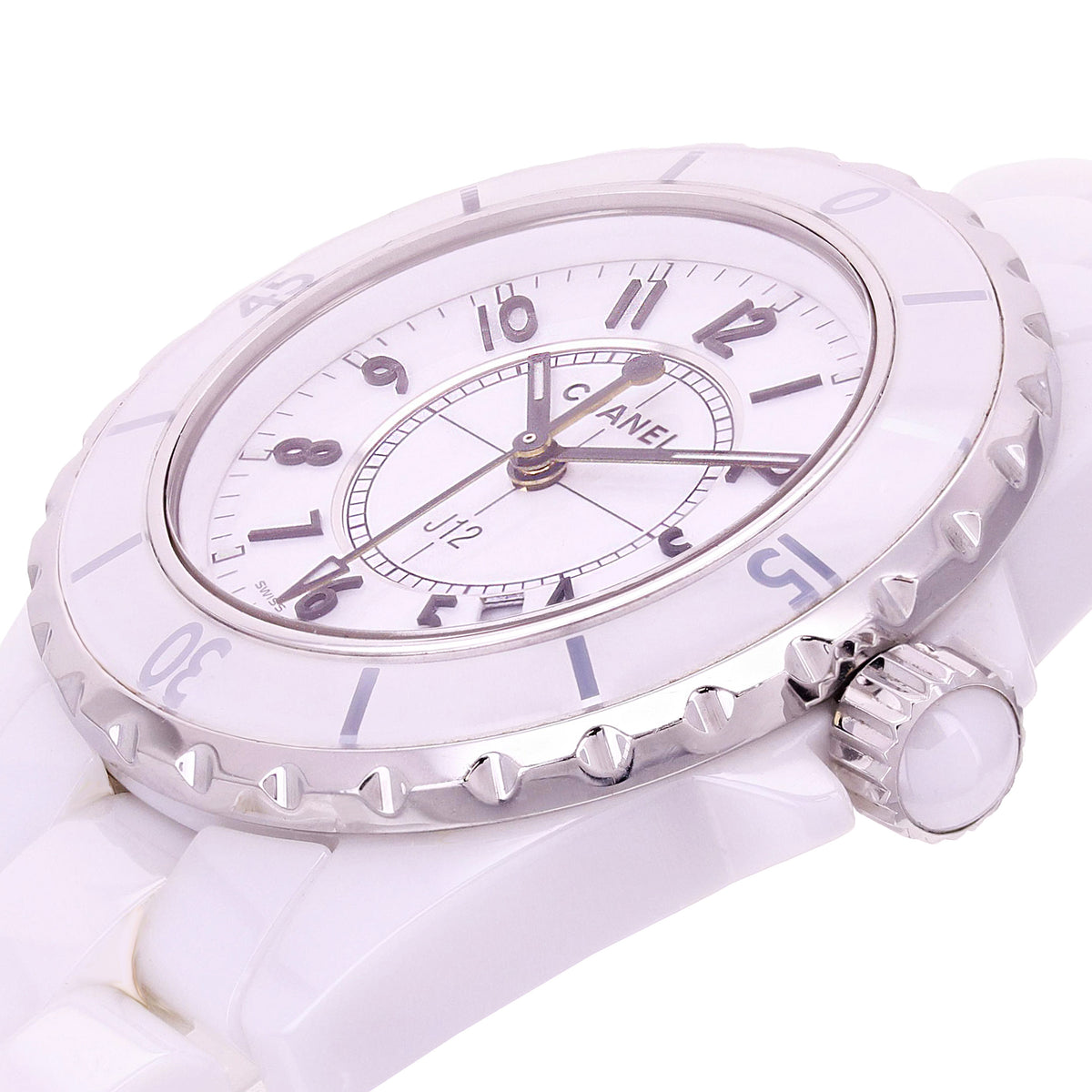 Chanel J12 33mm H0968 Date Ceramic Quartz White Dial Ladies Watch