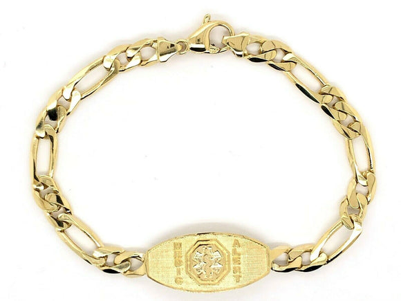 14k Yellow Gold Figaro Link Chain Medical Alert ID Bracelet 7