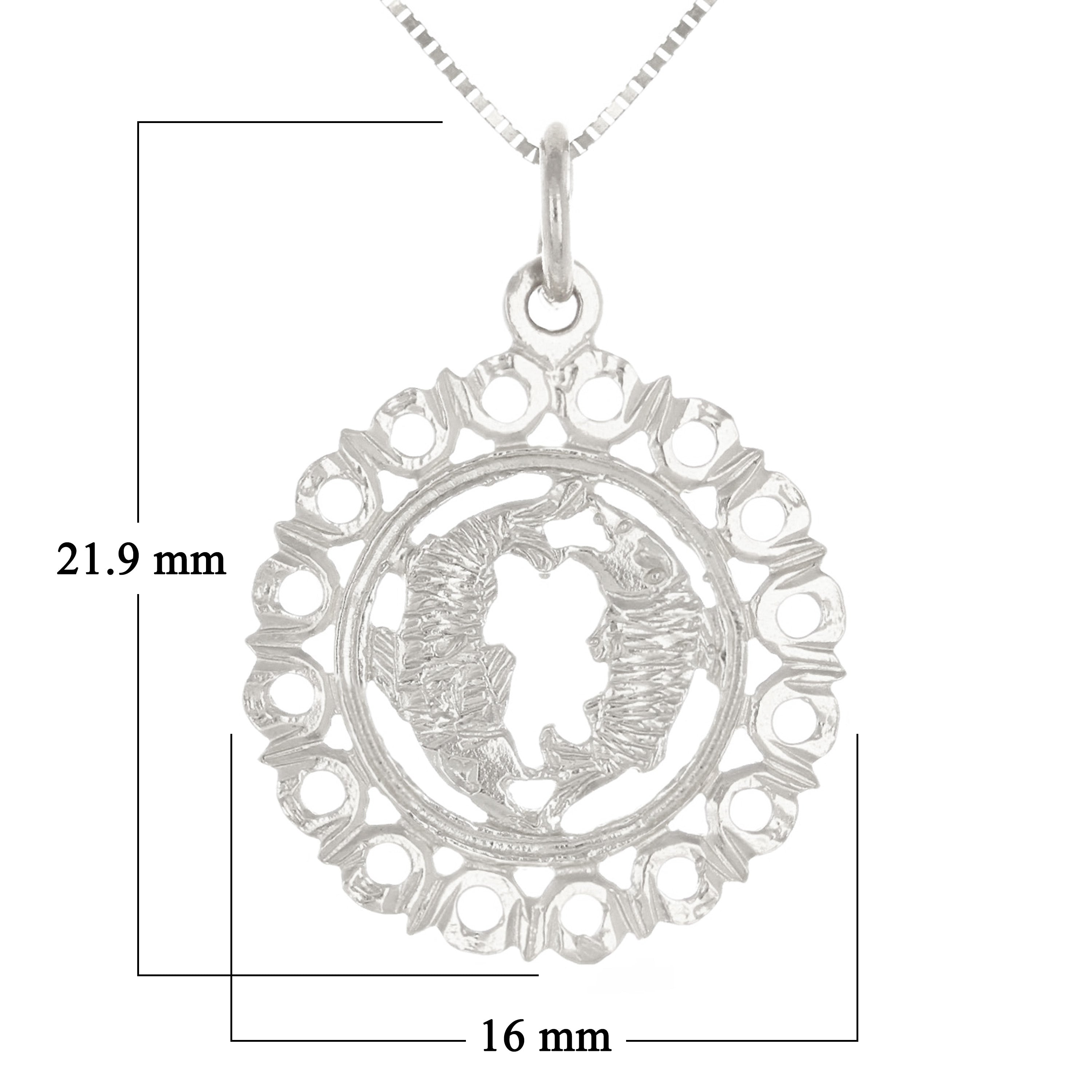 14k White Gold Zodiac Sign Pisces Pendant Necklace 18" - Pisces,White