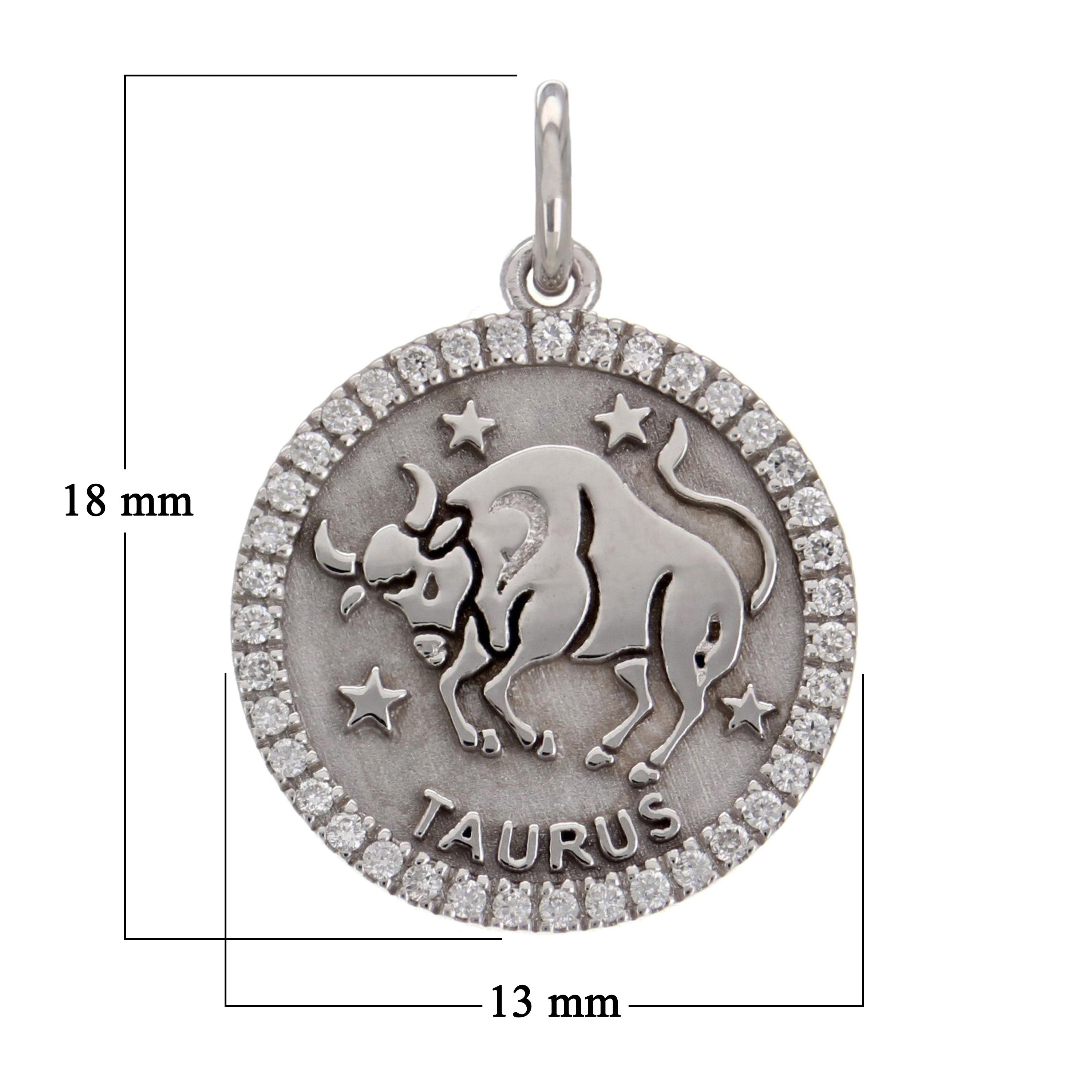 14k White Gold  Diamond Zodiac Sign Taurus Pendant - Taurus,White